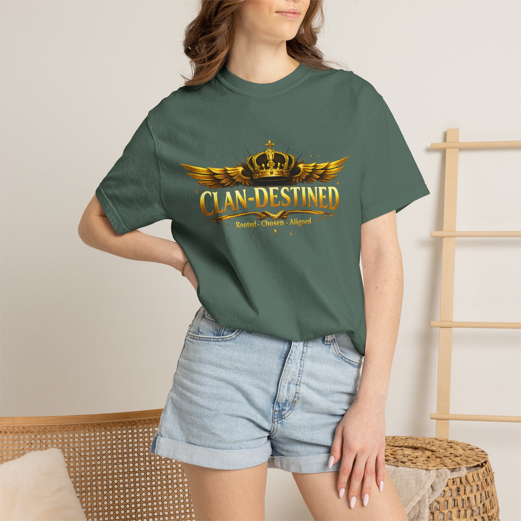 Clan-Destined Graphic T-Shirt — Gold Crown & Wings Emblem