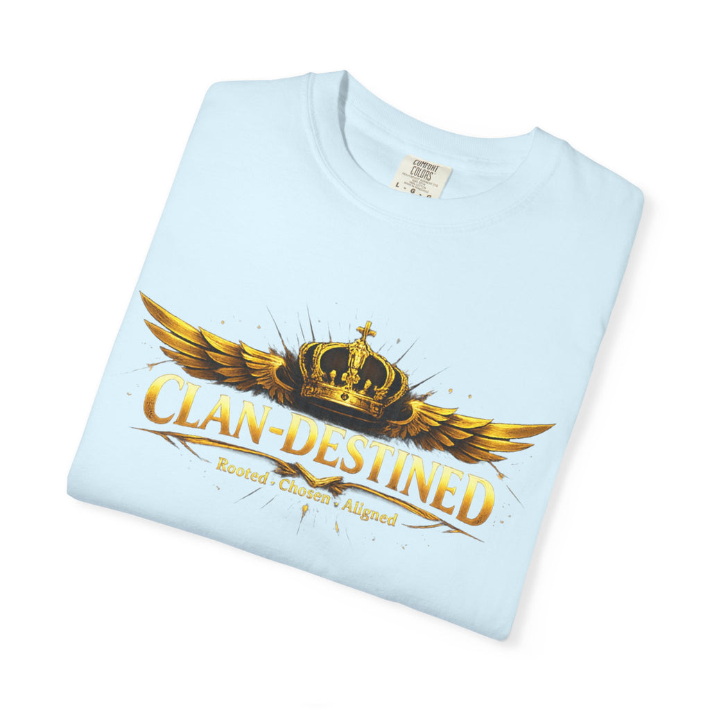 Clan-Destined Graphic T-Shirt — Gold Crown & Wings Emblem