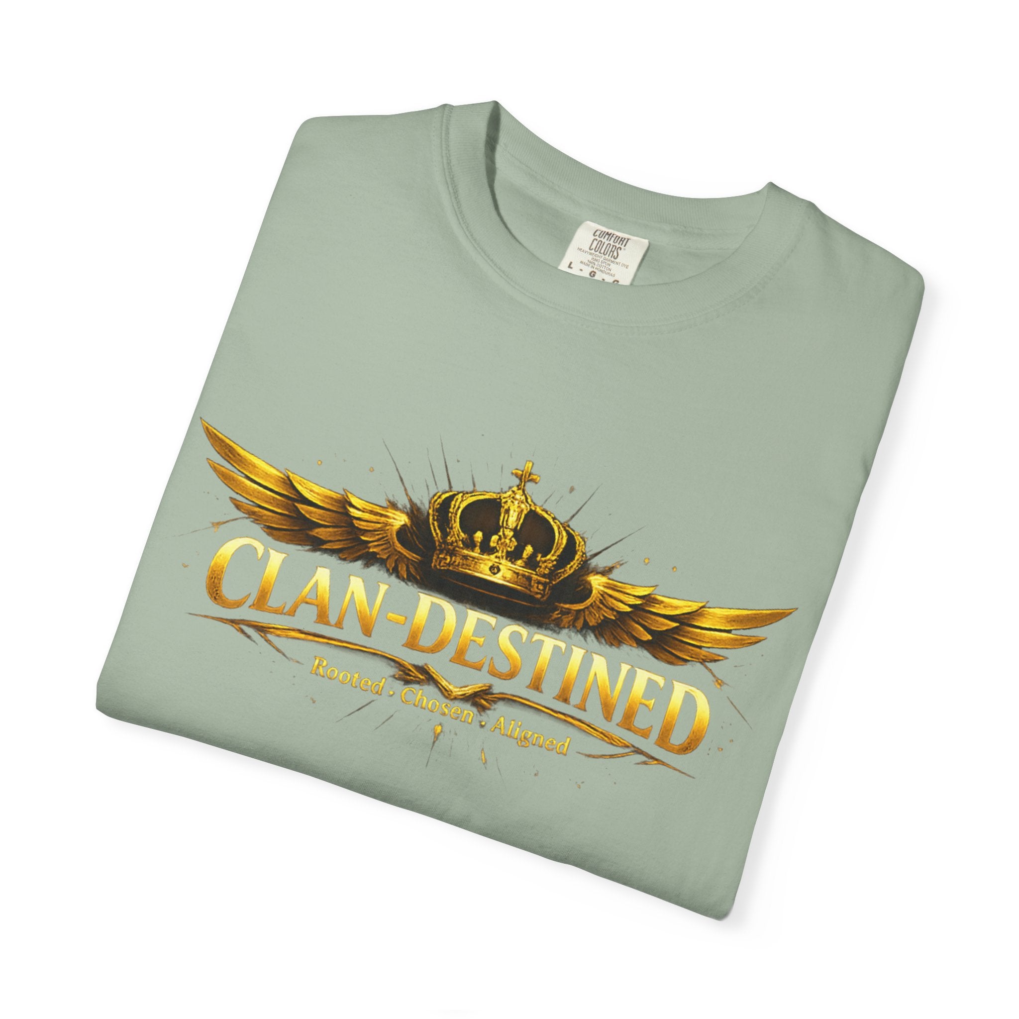 Clan-Destined Graphic T-Shirt — Gold Crown & Wings Emblem