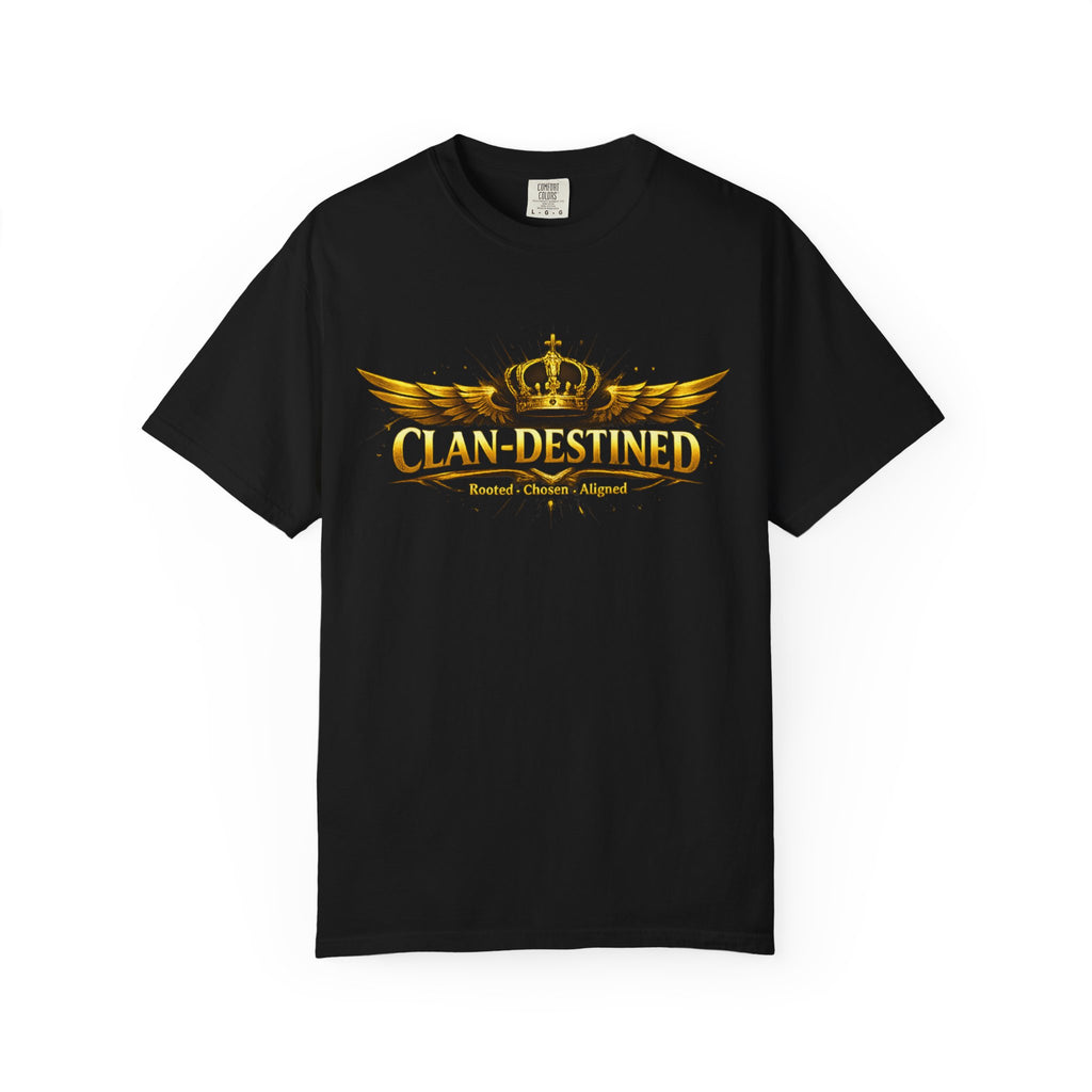 Clan-Destined Graphic T-Shirt — Gold Crown & Wings Emblem