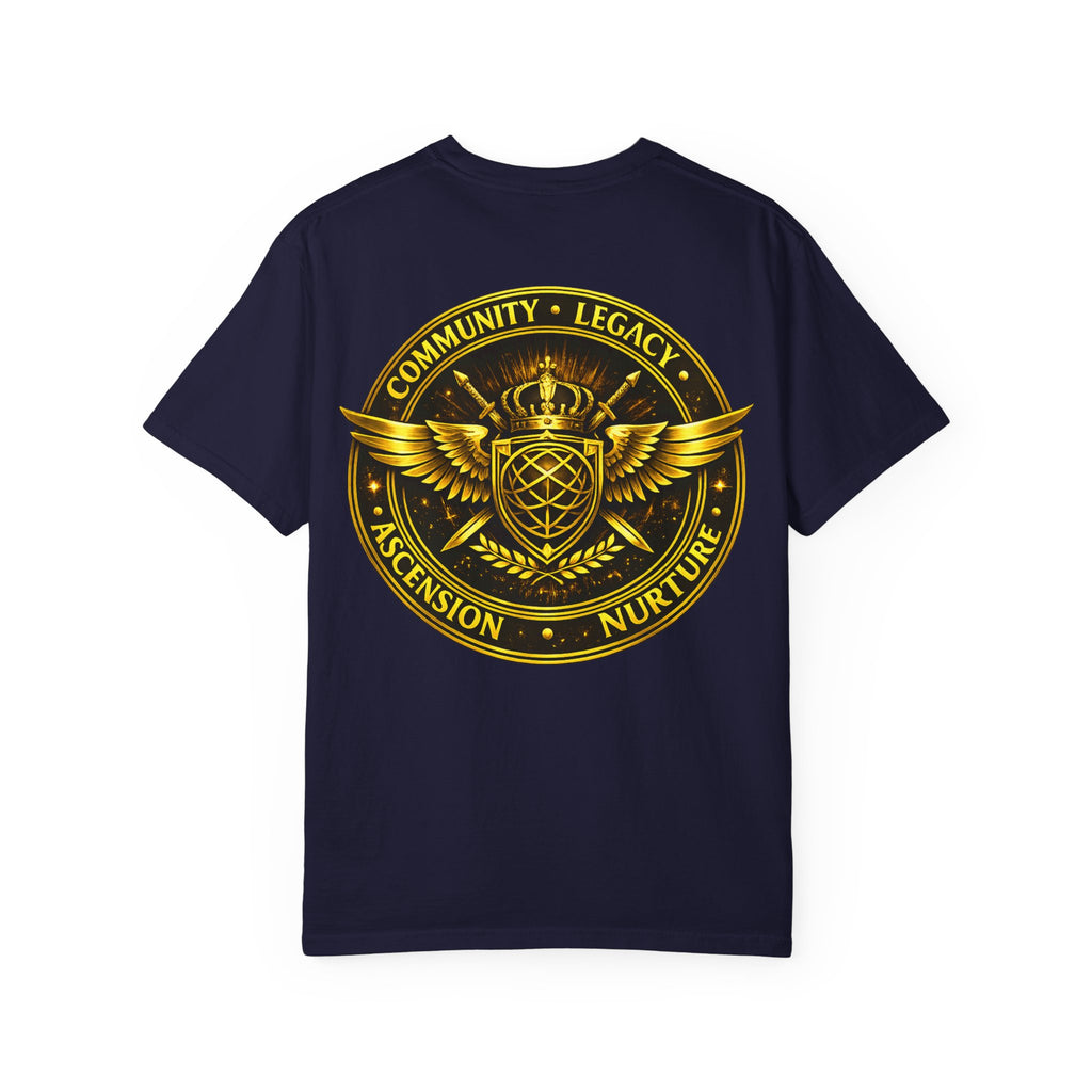 Clan-Destined Graphic T-Shirt — Gold Crown & Wings Emblem