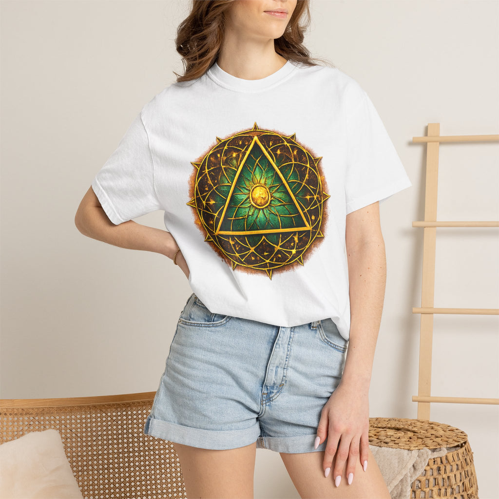 Mystic Sigil T-Shirt — Golden All-Seeing Eye & Esoteric Symbols Graphic Tee