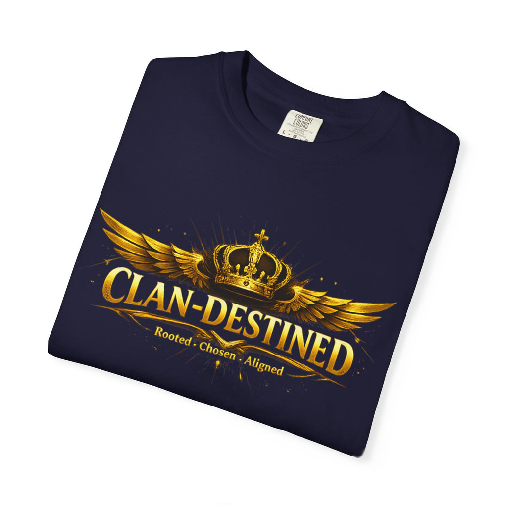 Clan-Destined Graphic T-Shirt — Gold Crown & Wings Emblem