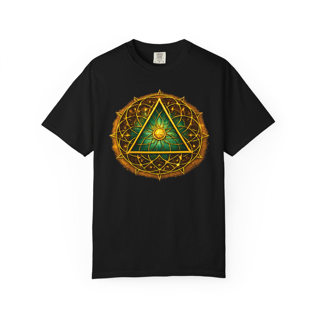 Mystic Sigil T-Shirt — Golden All-Seeing Eye & Esoteric Symbols Graphic Tee