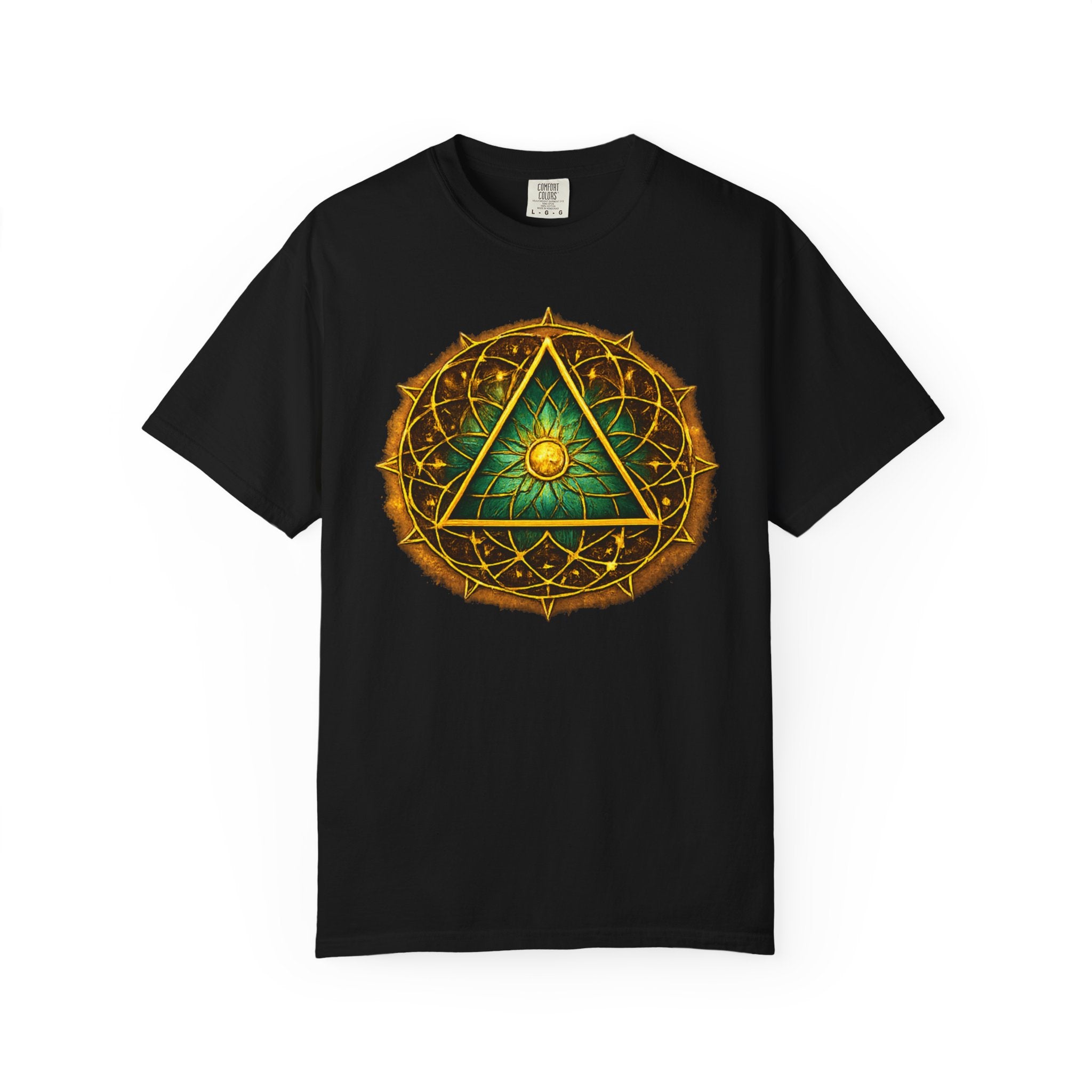 Mystic Sigil T-Shirt — Golden All-Seeing Eye & Esoteric Symbols Graphic Tee