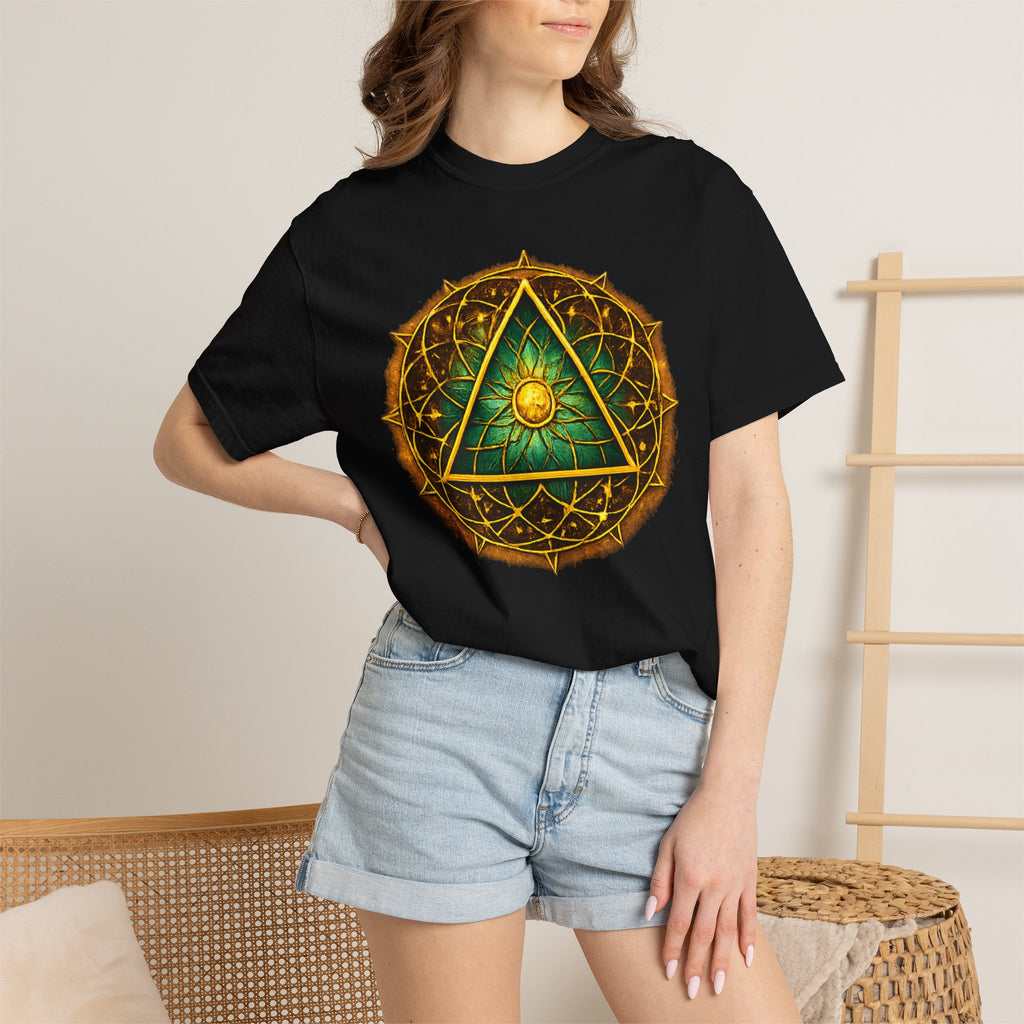 Mystic Sigil T-Shirt — Golden All-Seeing Eye & Esoteric Symbols Graphic Tee