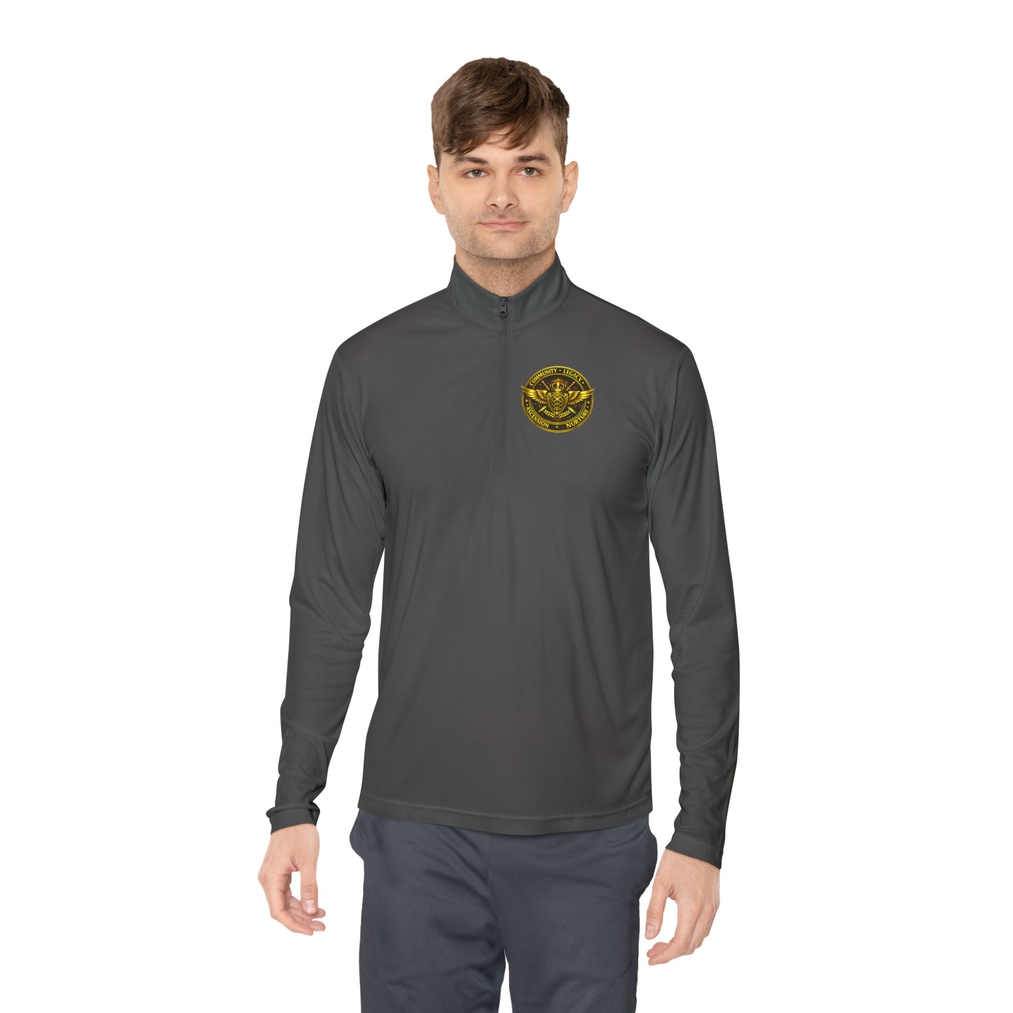Ember Sigil Quarter-Zip Pullover — Fantasy Crest Backprint & Chest Emblem