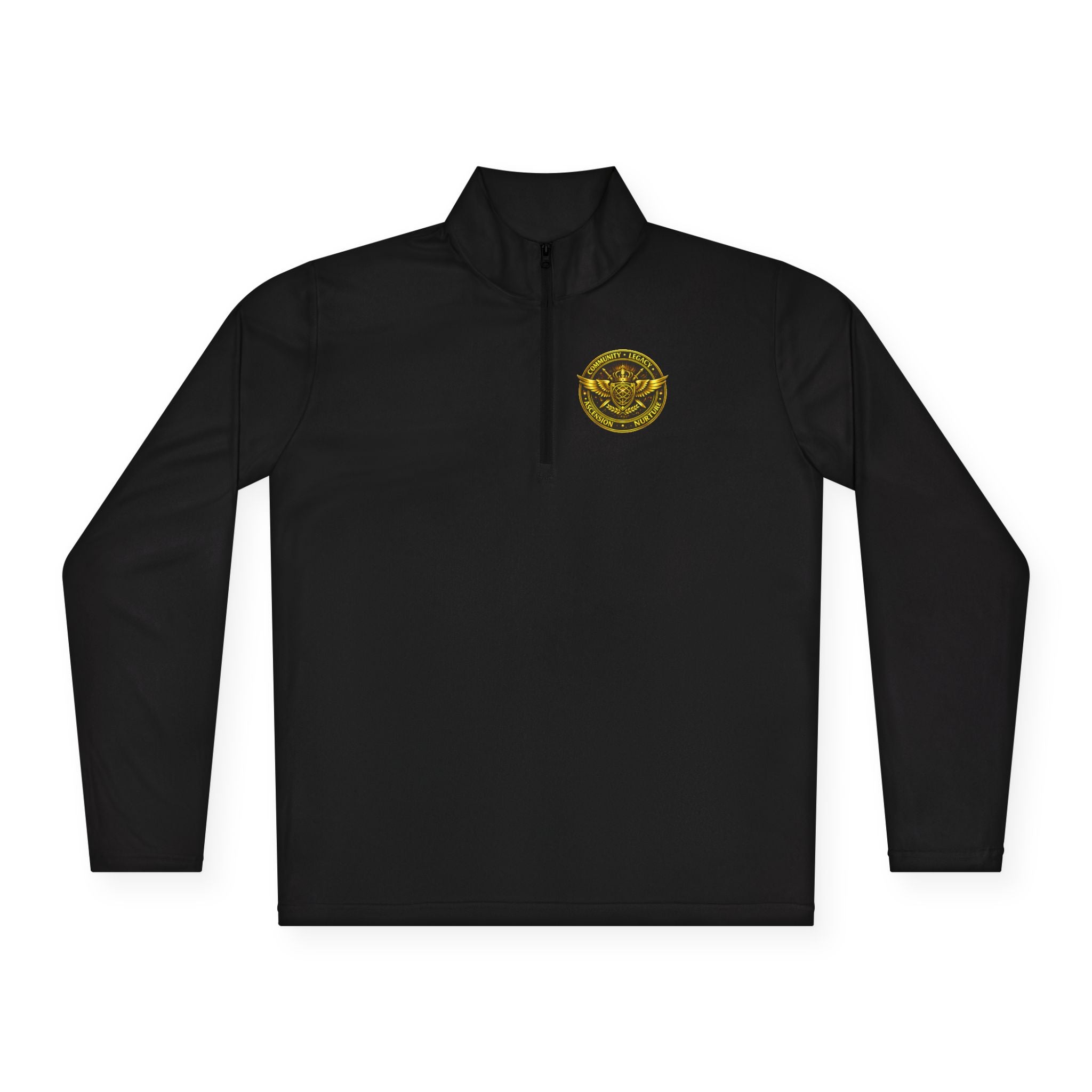 Ember Sigil Quarter-Zip Pullover — Fantasy Crest Backprint & Chest Emblem