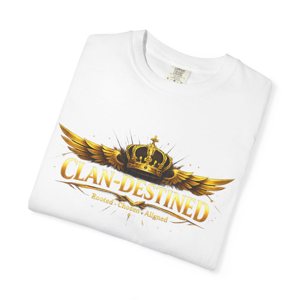 Clan-Destined Graphic T-Shirt — Gold Crown & Wings Emblem