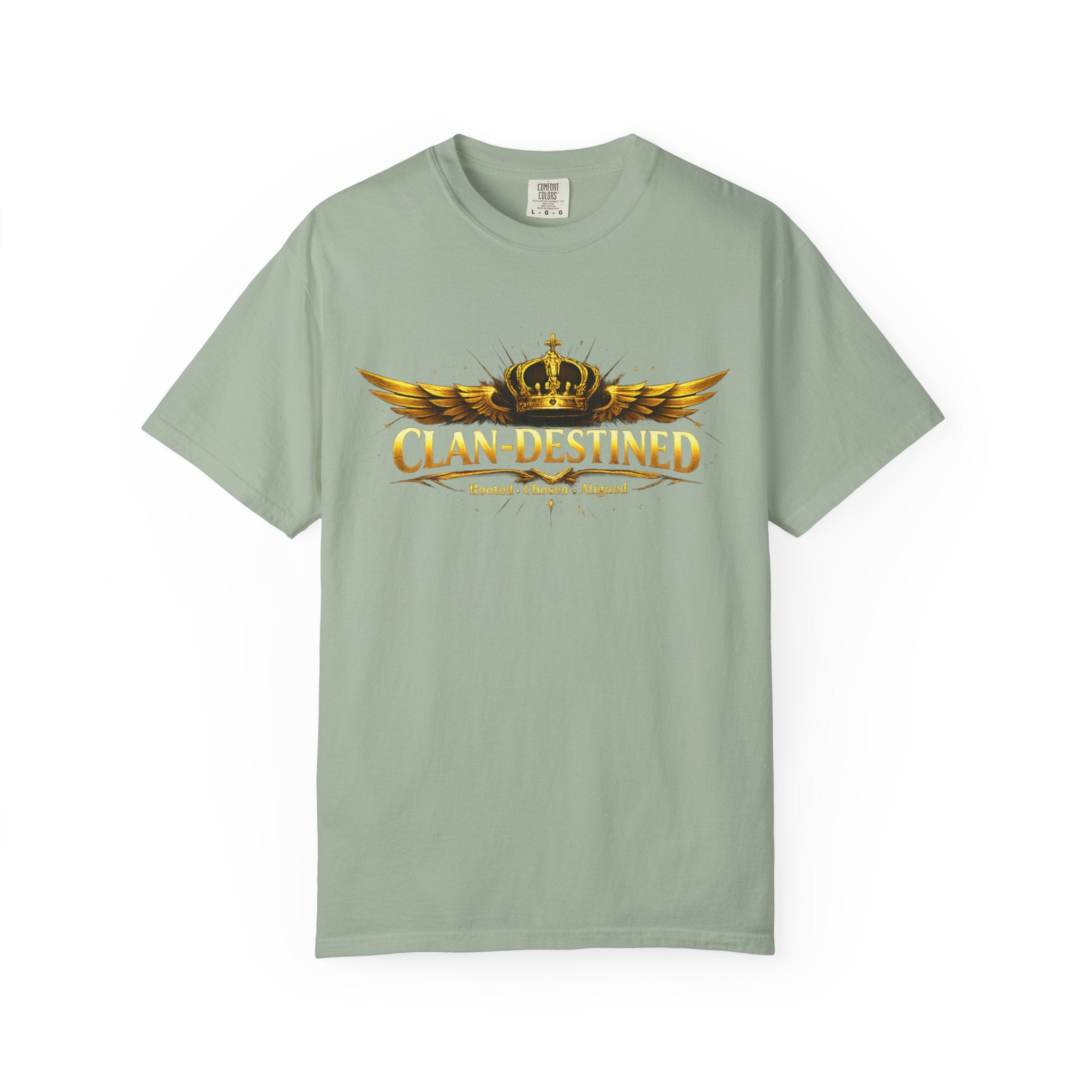 Clan-Destined Graphic T-Shirt — Gold Crown & Wings Emblem