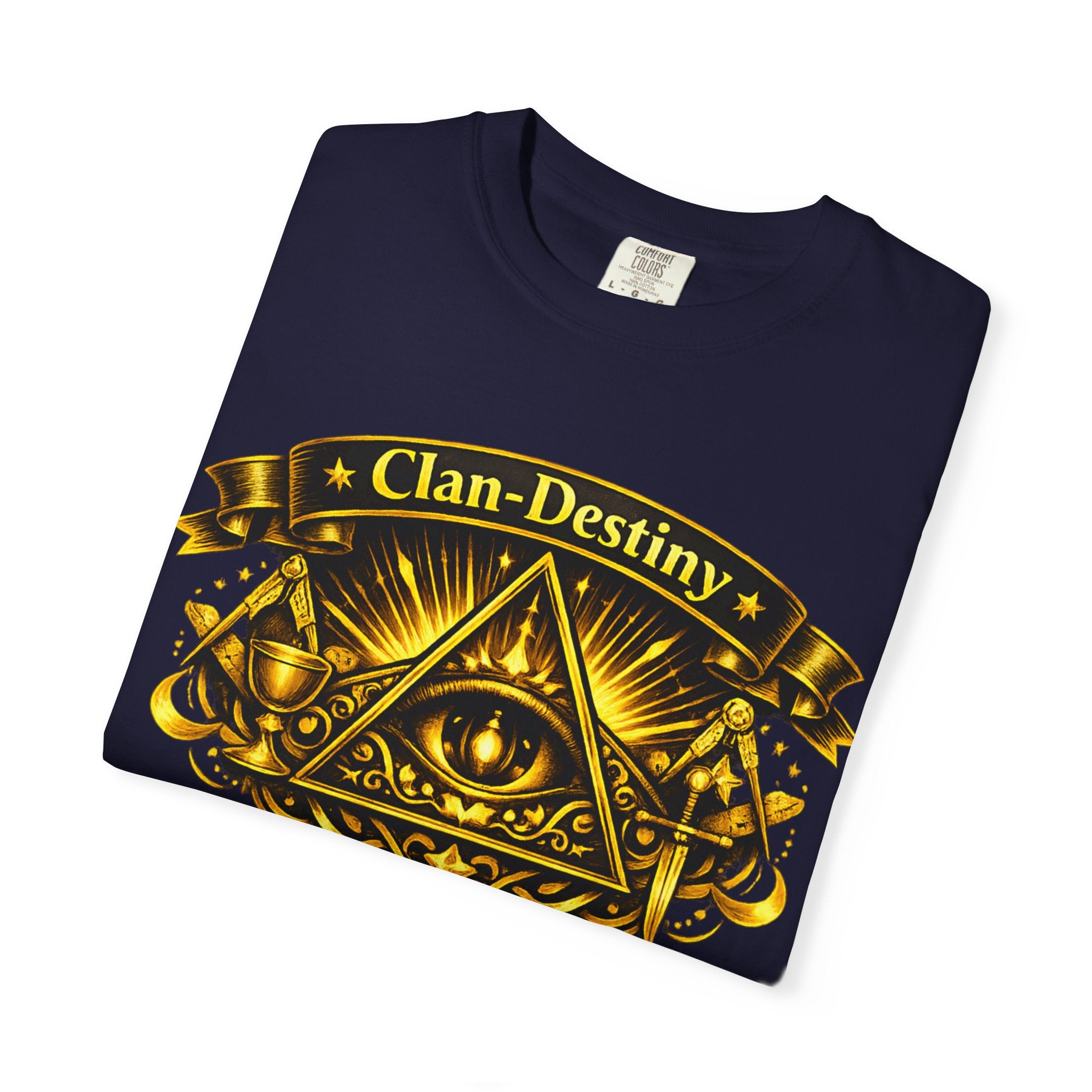 Mystic Eye T-Shirt — "Clan-Destiny" Gold Pyramid Graphic