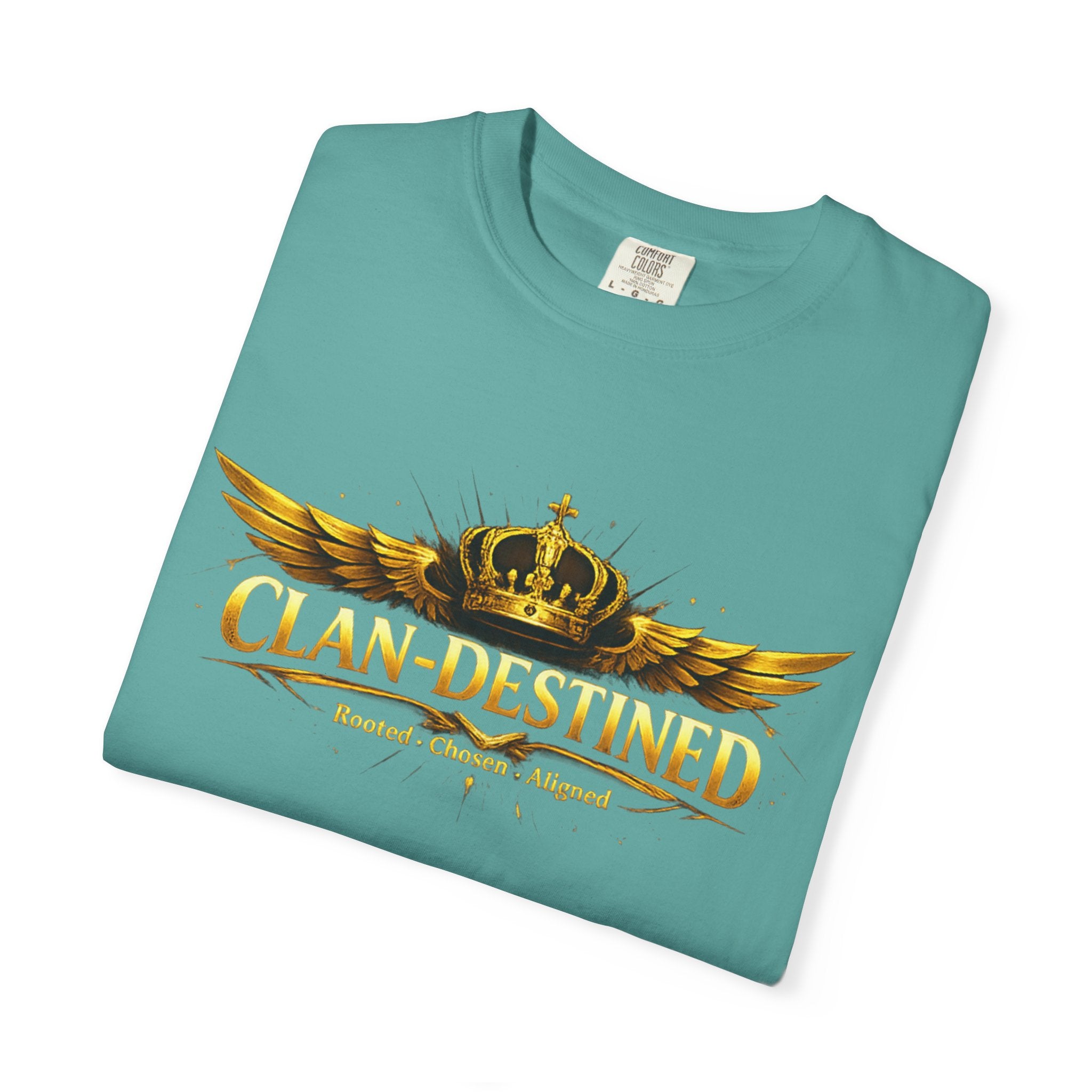 Clan-Destined Graphic T-Shirt — Gold Crown & Wings Emblem
