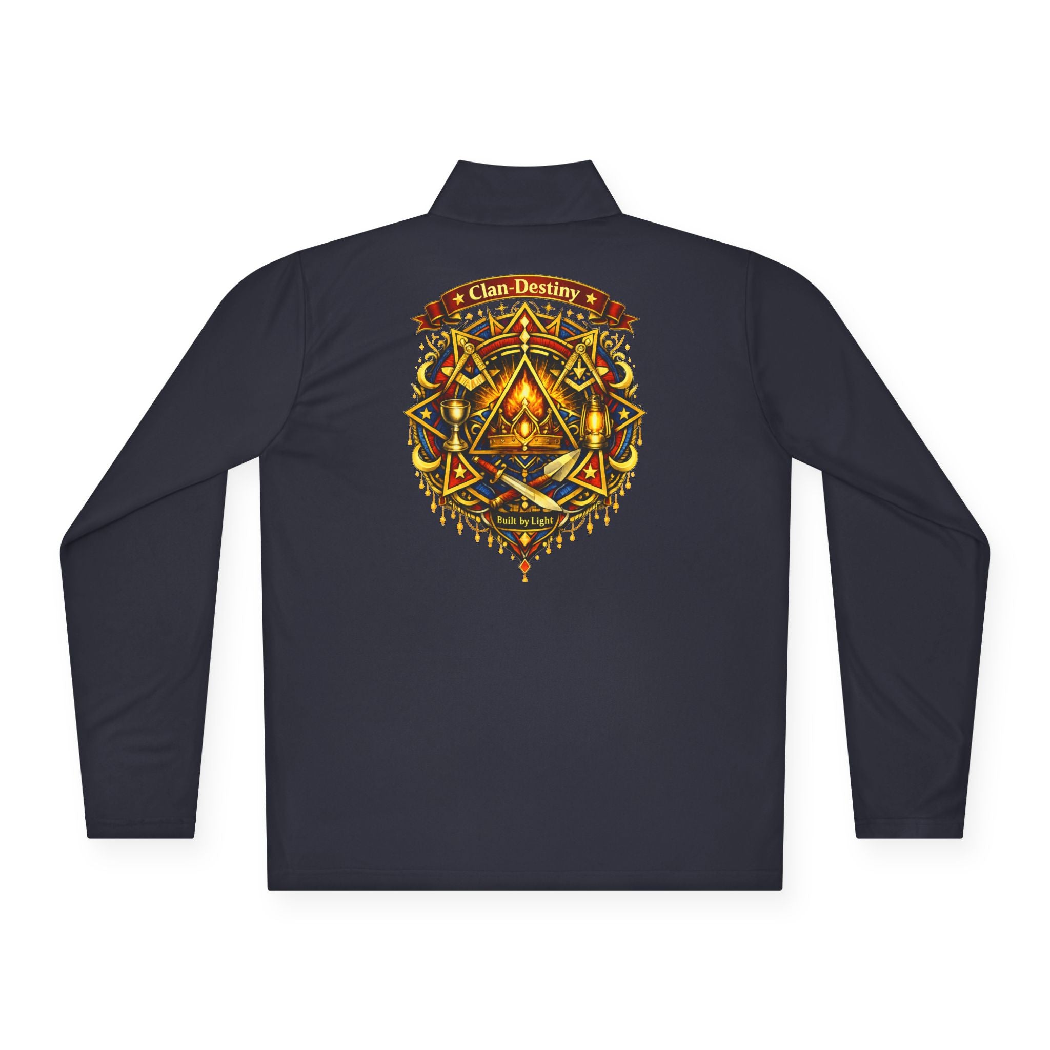 Ember Sigil Quarter-Zip Pullover — Fantasy Crest Backprint & Chest Emblem