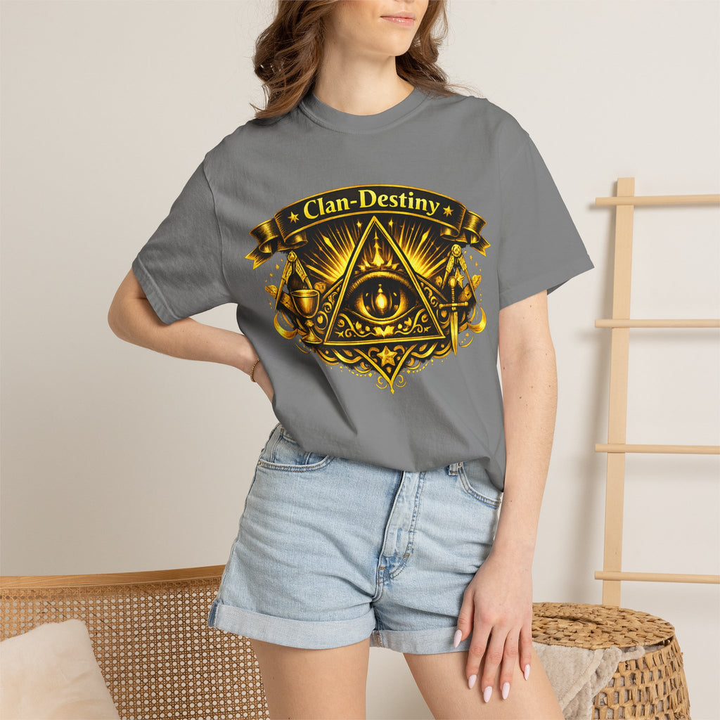 Mystic Eye T-Shirt — "Clan-Destiny" Gold Pyramid Graphic