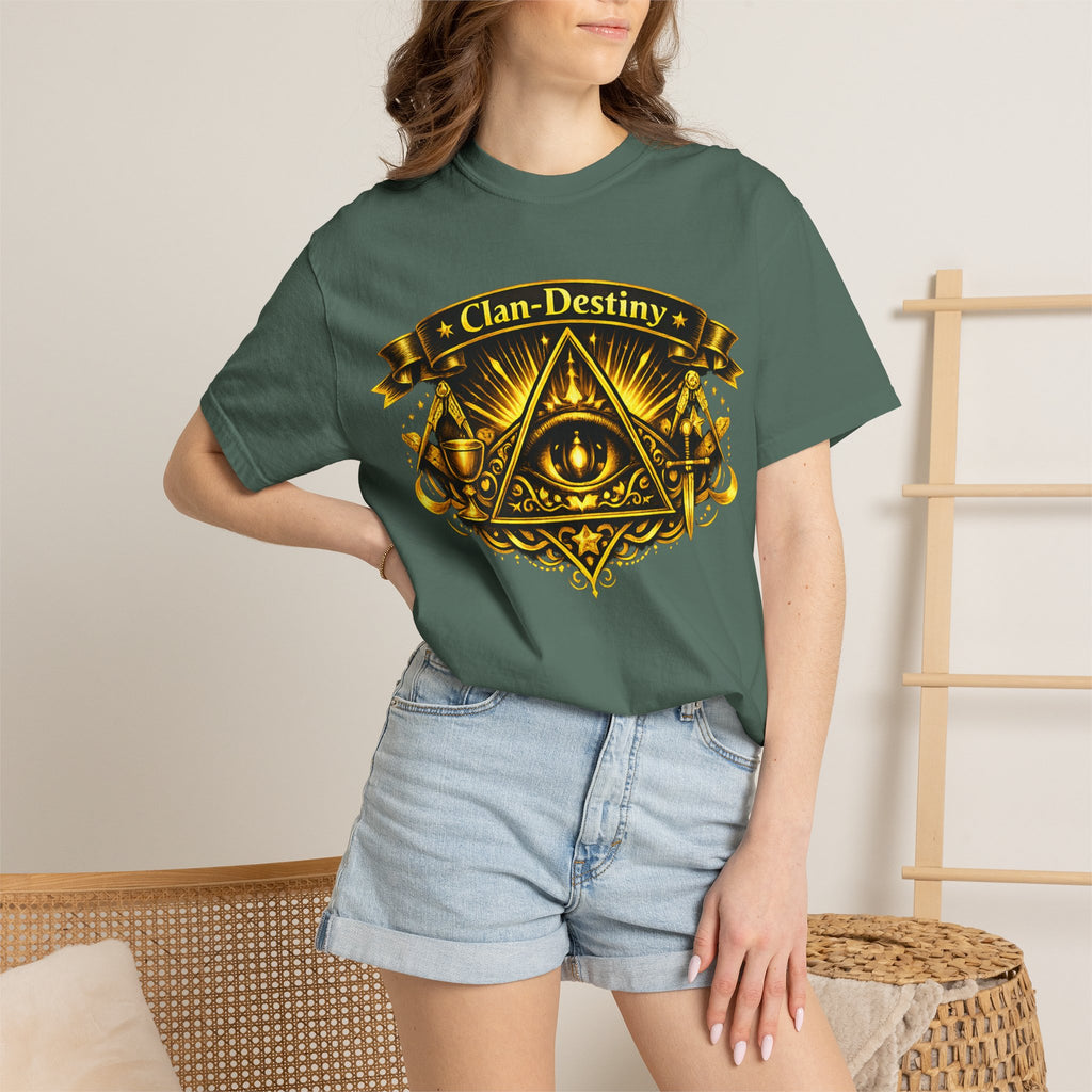 Mystic Eye T-Shirt — "Clan-Destiny" Gold Pyramid Graphic