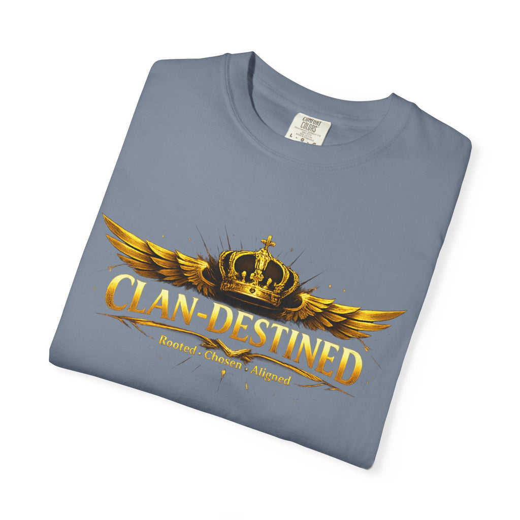 Clan-Destined Graphic T-Shirt — Gold Crown & Wings Emblem