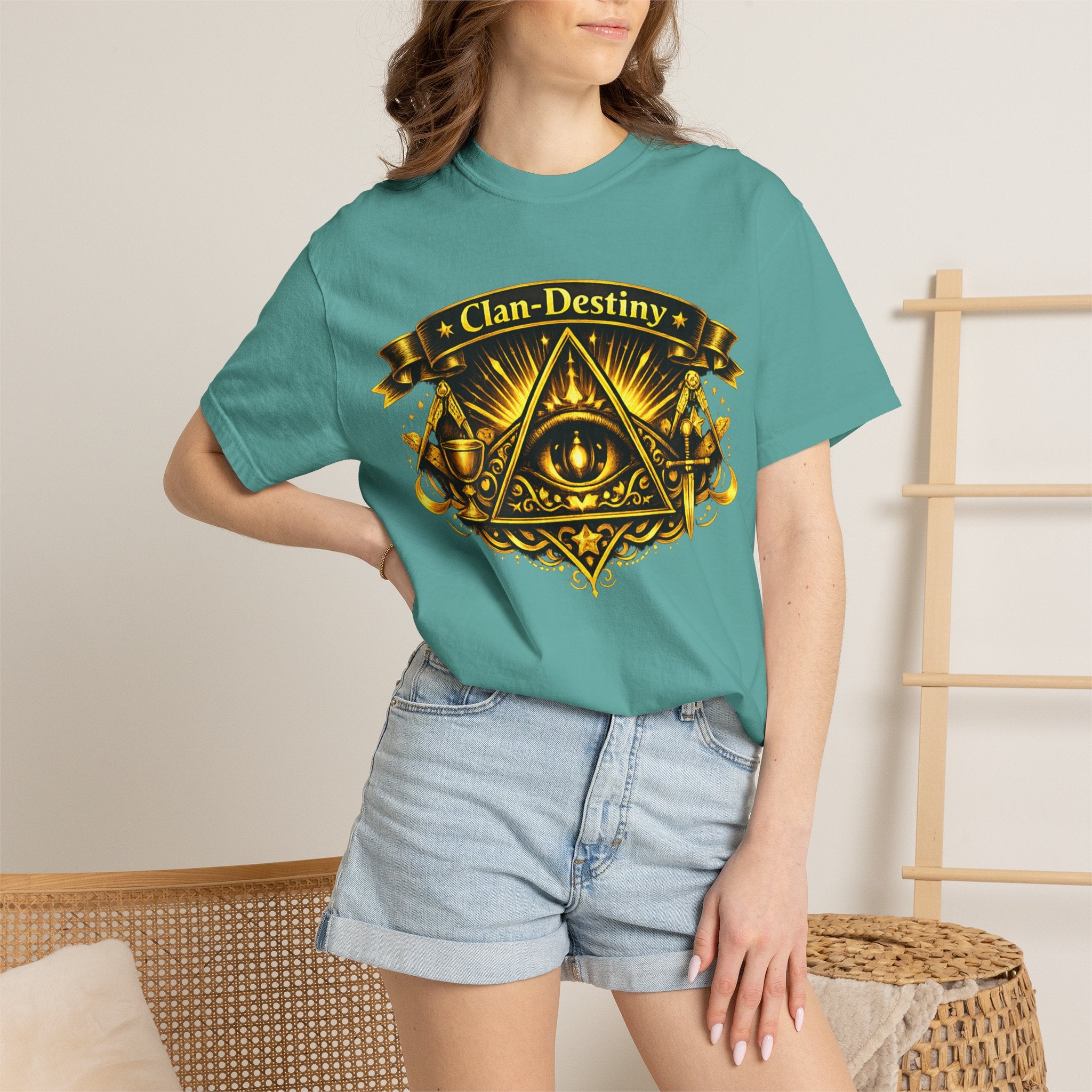 Mystic Eye T-Shirt — "Clan-Destiny" Gold Pyramid Graphic