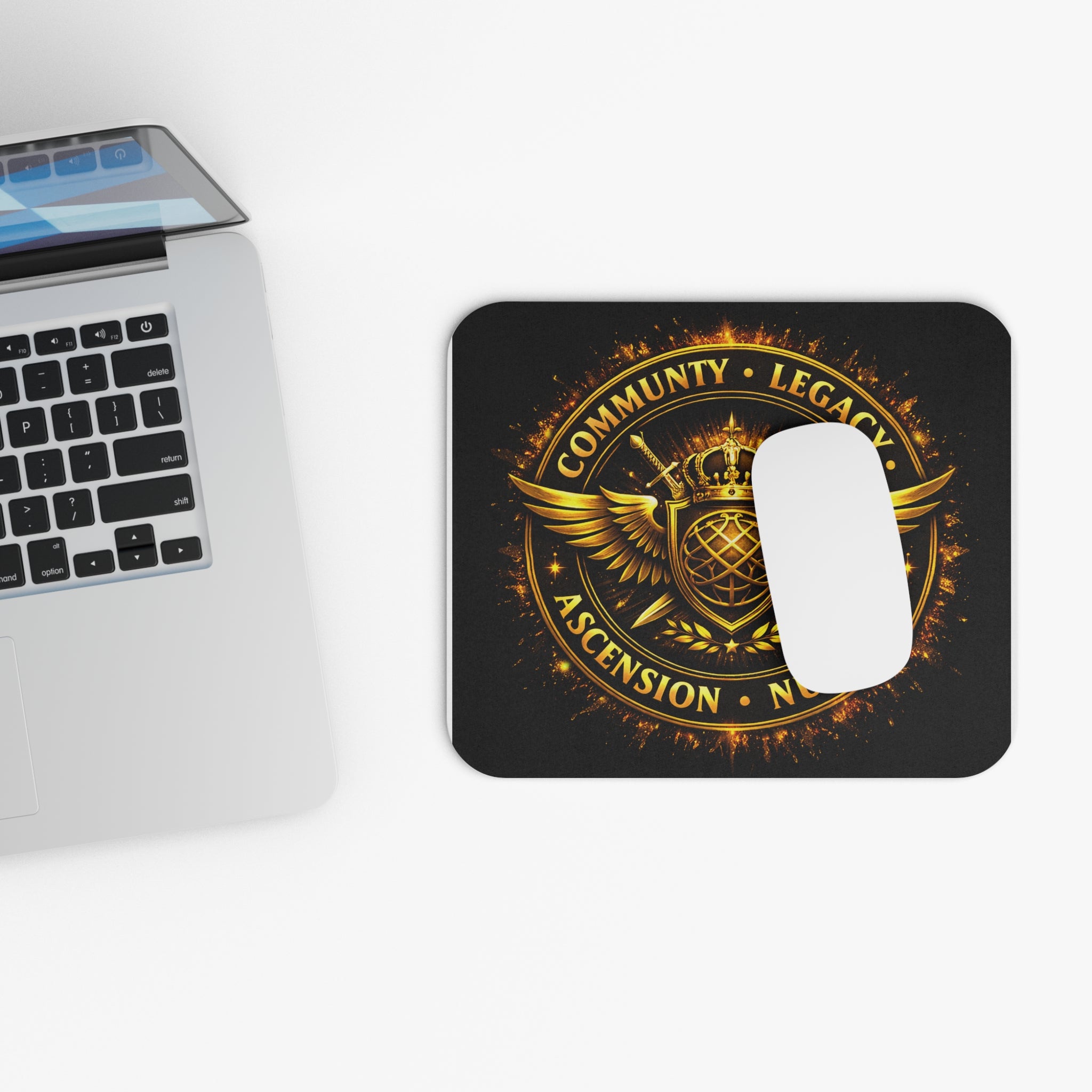 Gold Crest Emblem Mouse Pad — "Community • Legacy • Ascension • Nurture"