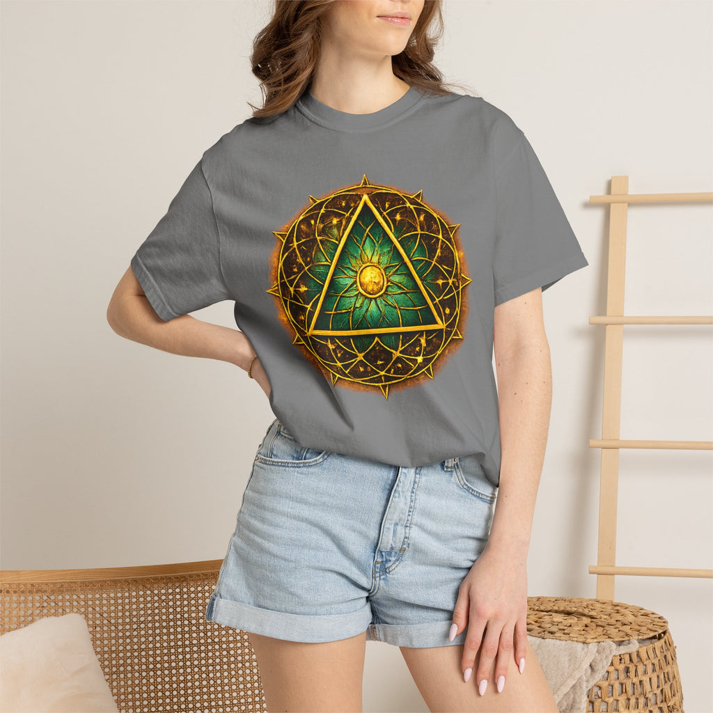 Mystic Sigil T-Shirt — Golden All-Seeing Eye & Esoteric Symbols Graphic Tee