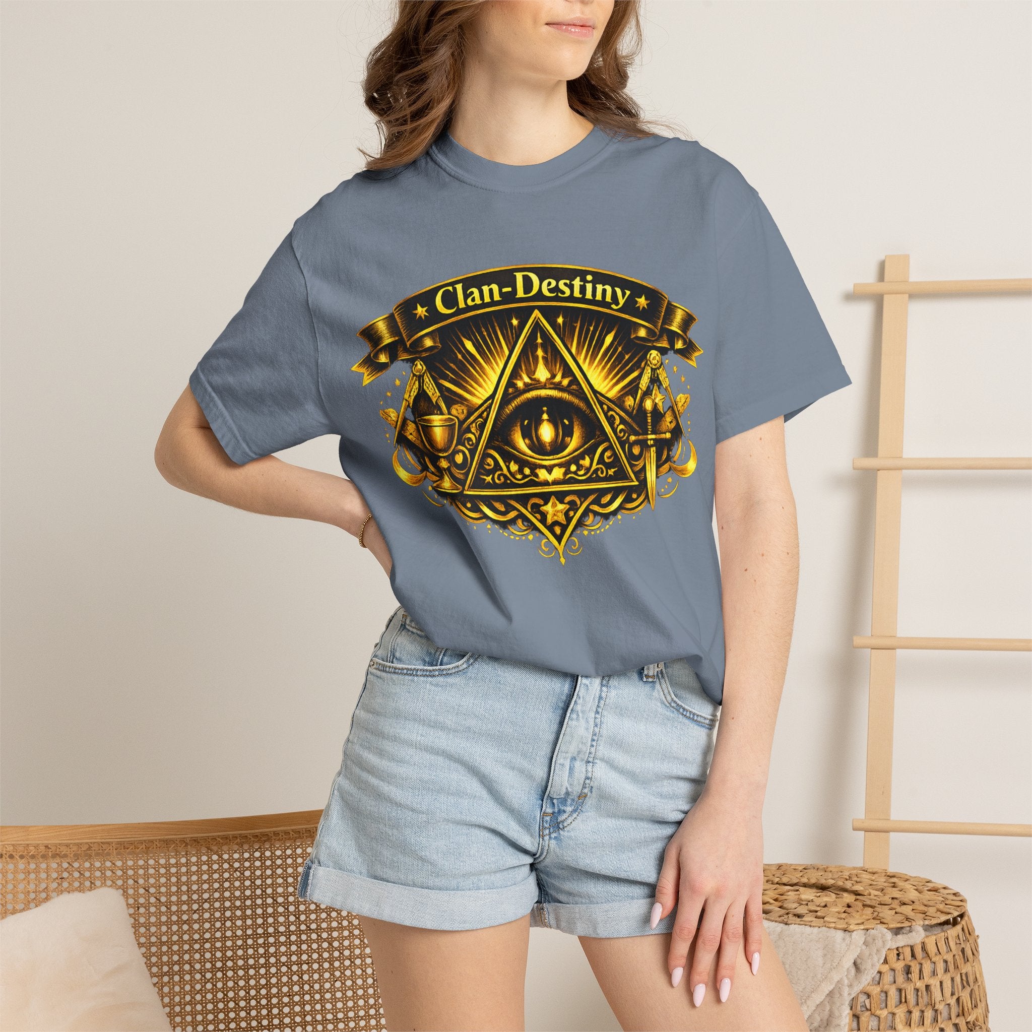 Mystic Eye T-Shirt — "Clan-Destiny" Gold Pyramid Graphic