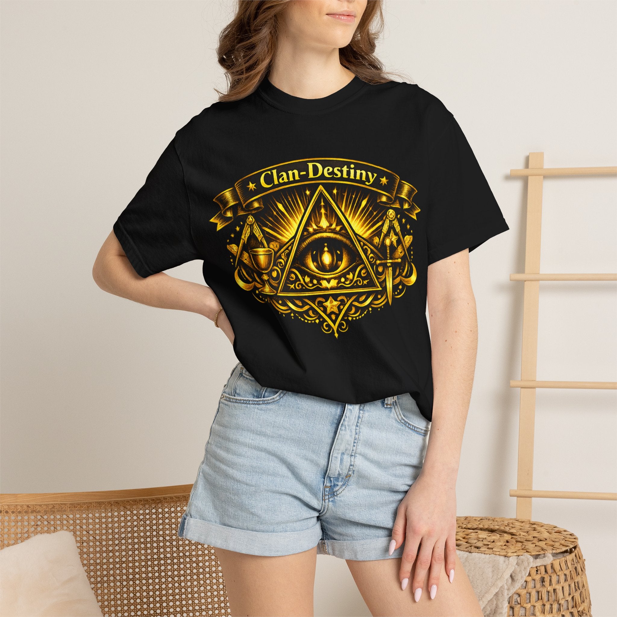 Mystic Eye T-Shirt — "Clan-Destiny" Gold Pyramid Graphic