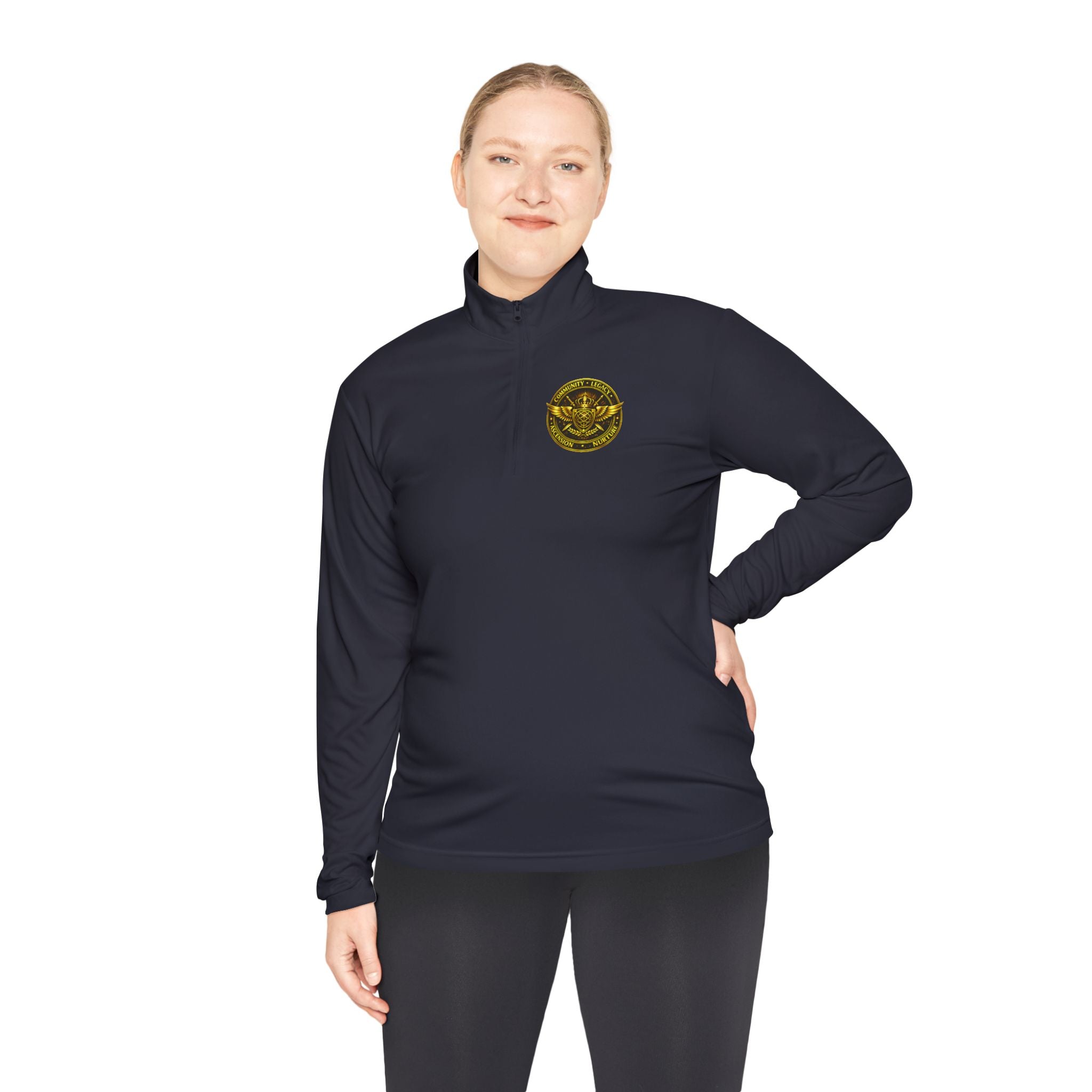Ember Sigil Quarter-Zip Pullover — Fantasy Crest Backprint & Chest Emblem