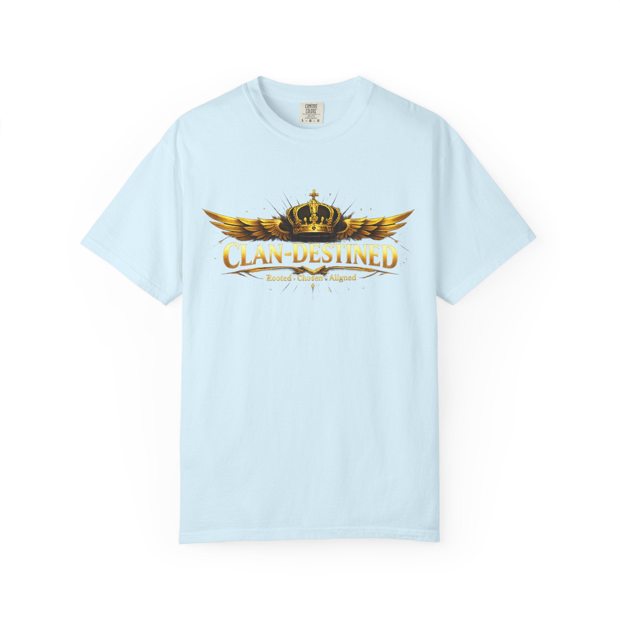 Clan-Destined Graphic T-Shirt — Gold Crown & Wings Emblem