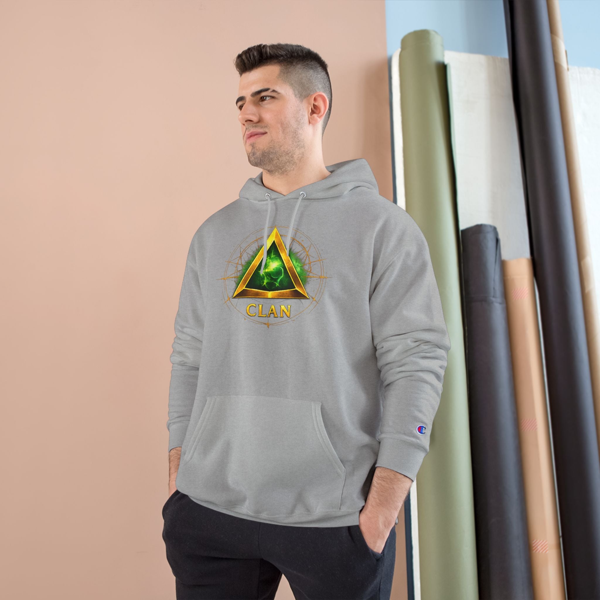 Champion Hoodie — 'Clan-Destined' Gold & Green Mystic Triangle Hooded Sweatshirt