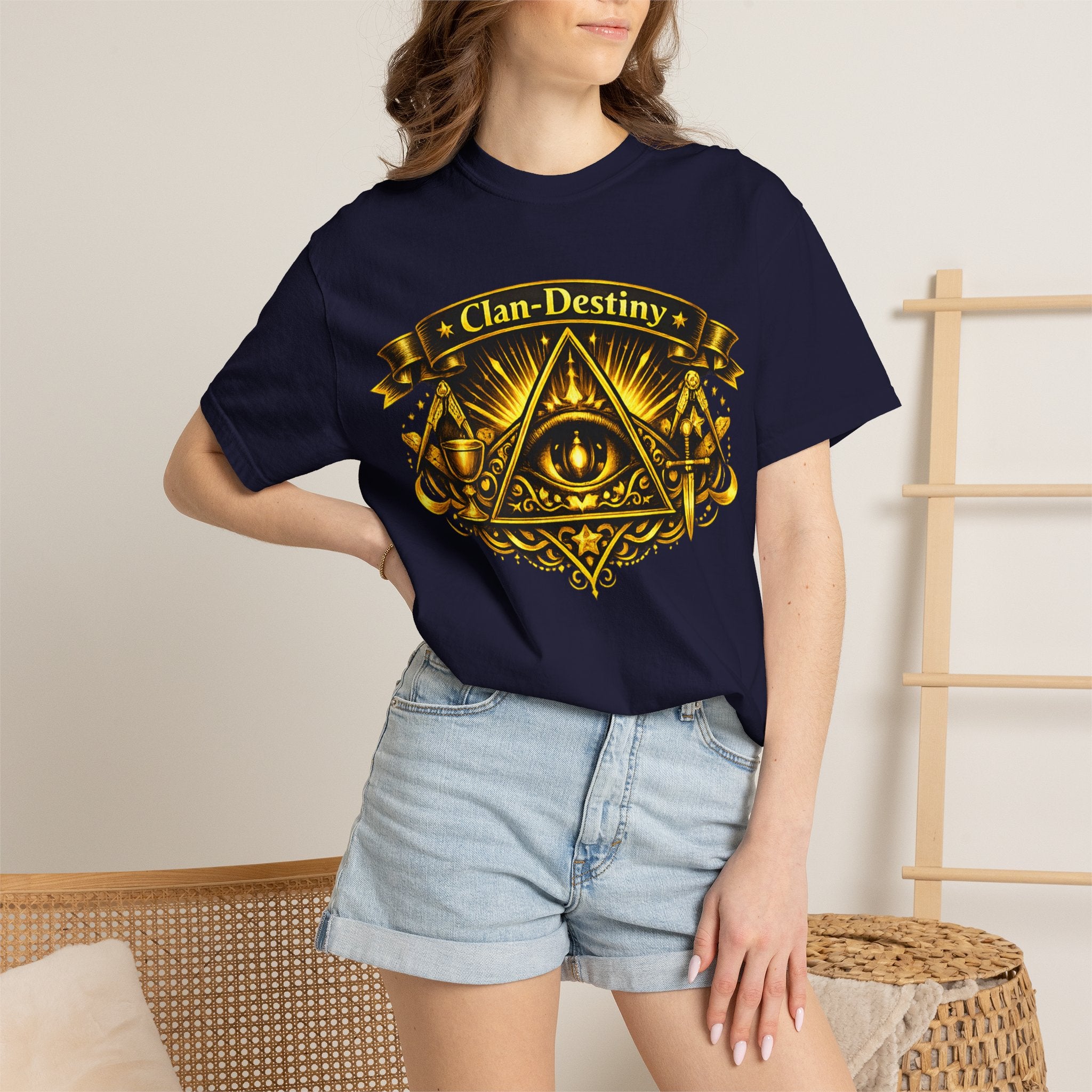 Mystic Eye T-Shirt — "Clan-Destiny" Gold Pyramid Graphic
