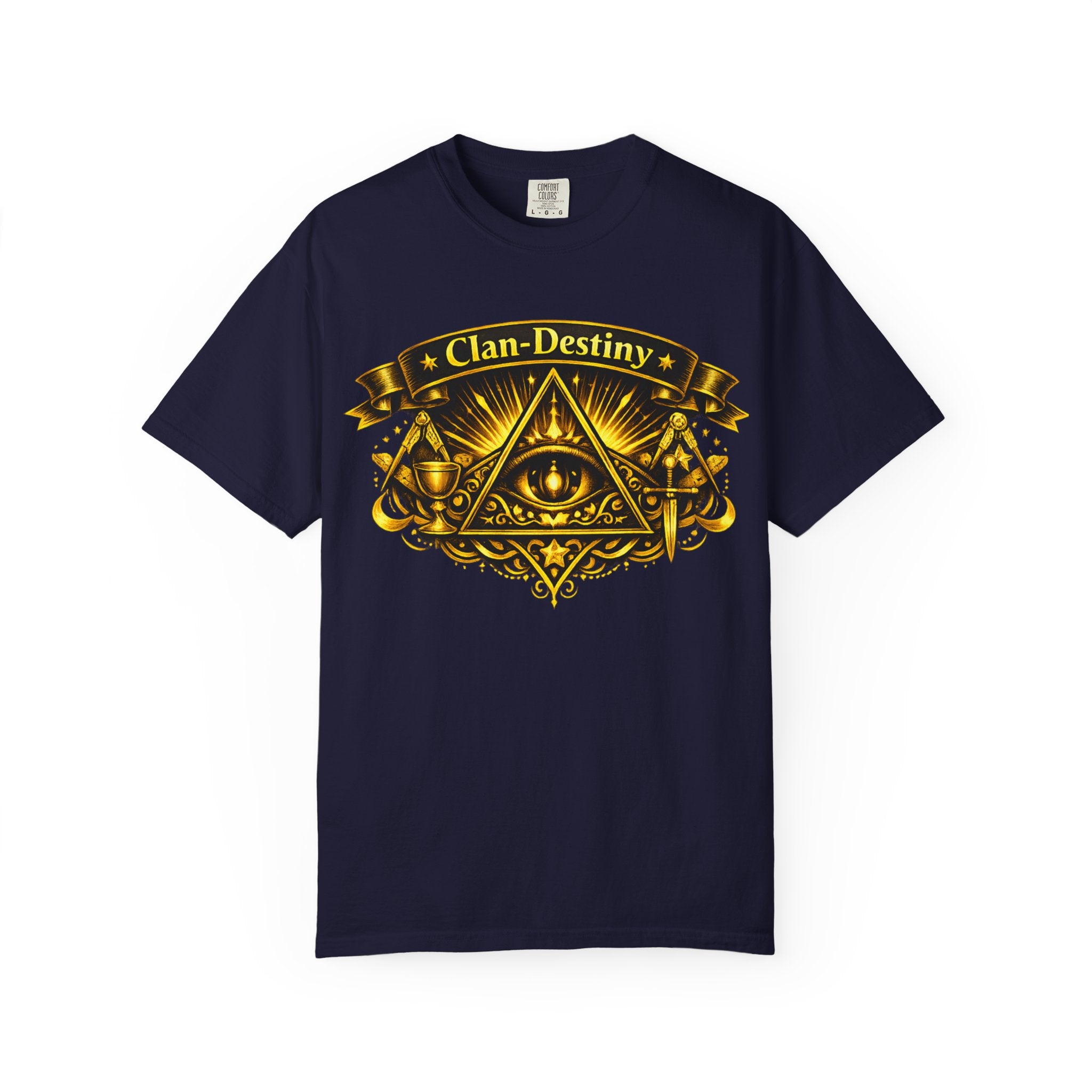 Mystic Eye T-Shirt — "Clan-Destiny" Gold Pyramid Graphic