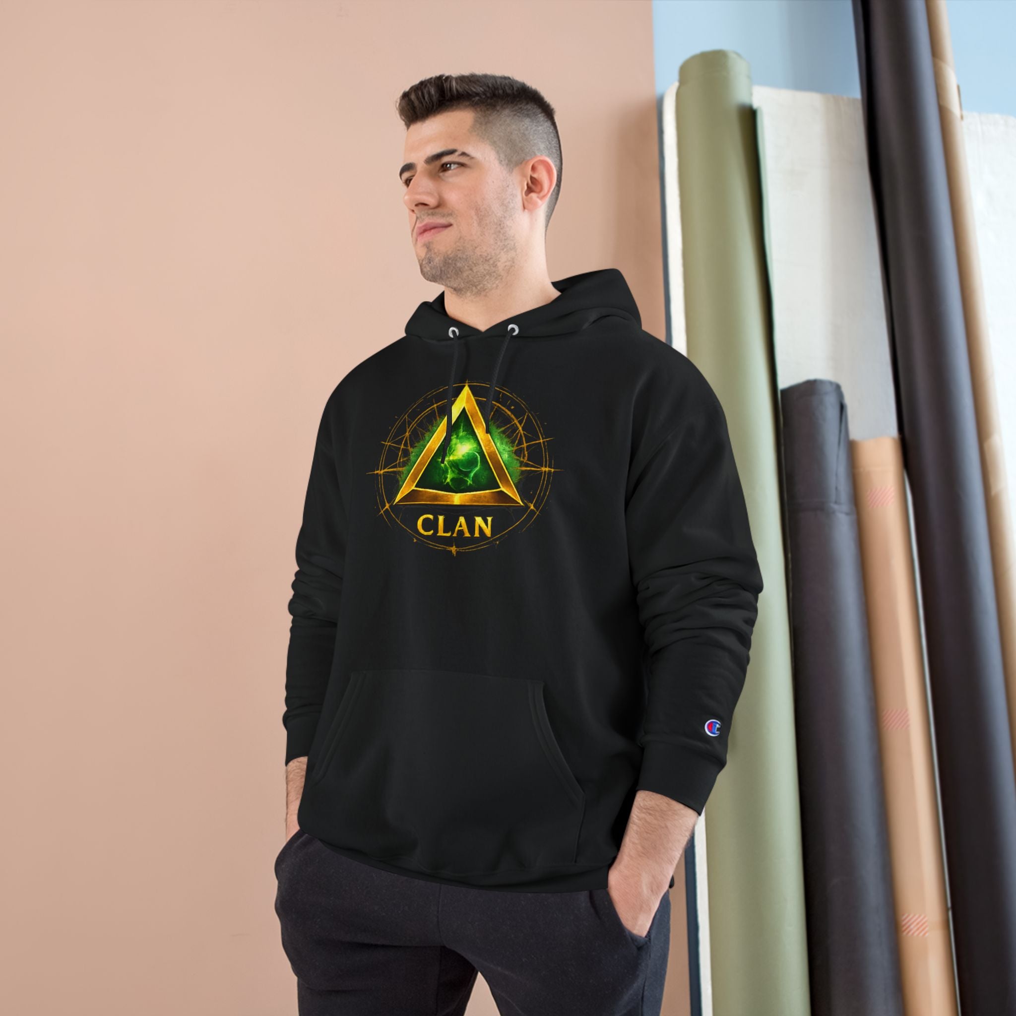 Champion Hoodie — 'Clan-Destined' Gold & Green Mystic Triangle Hooded Sweatshirt