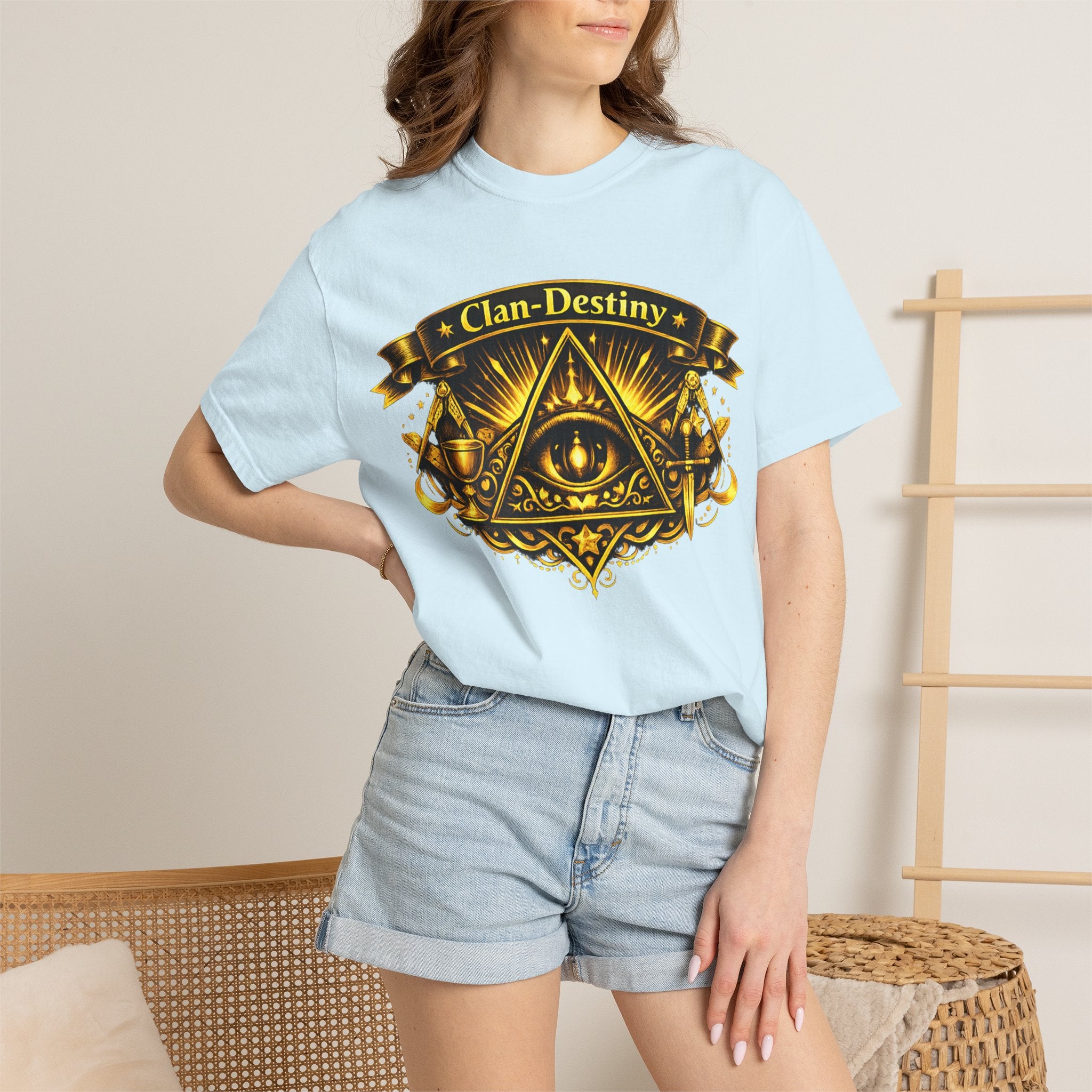 Mystic Eye T-Shirt — "Clan-Destiny" Gold Pyramid Graphic
