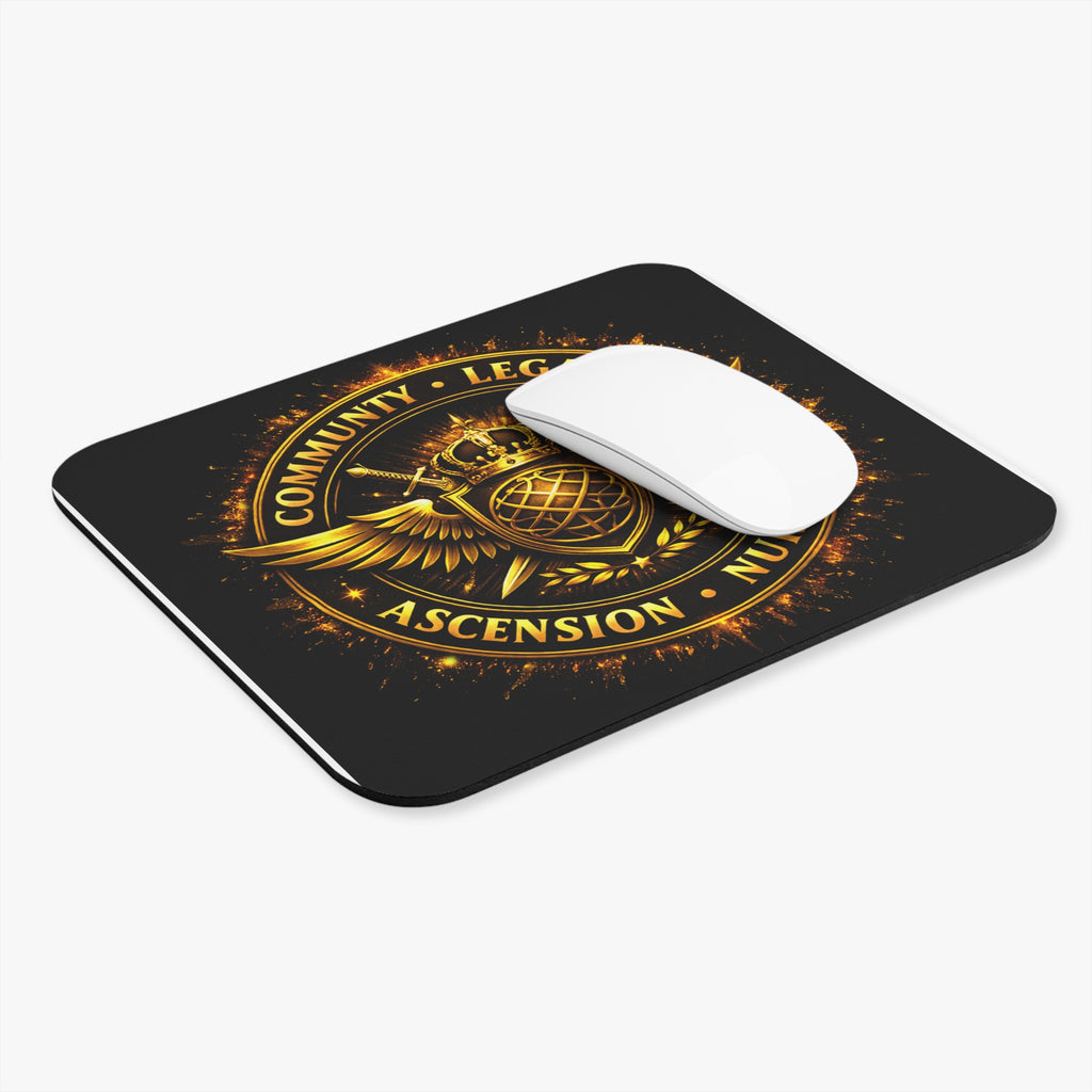 Gold Crest Emblem Mouse Pad — "Community • Legacy • Ascension • Nurture"