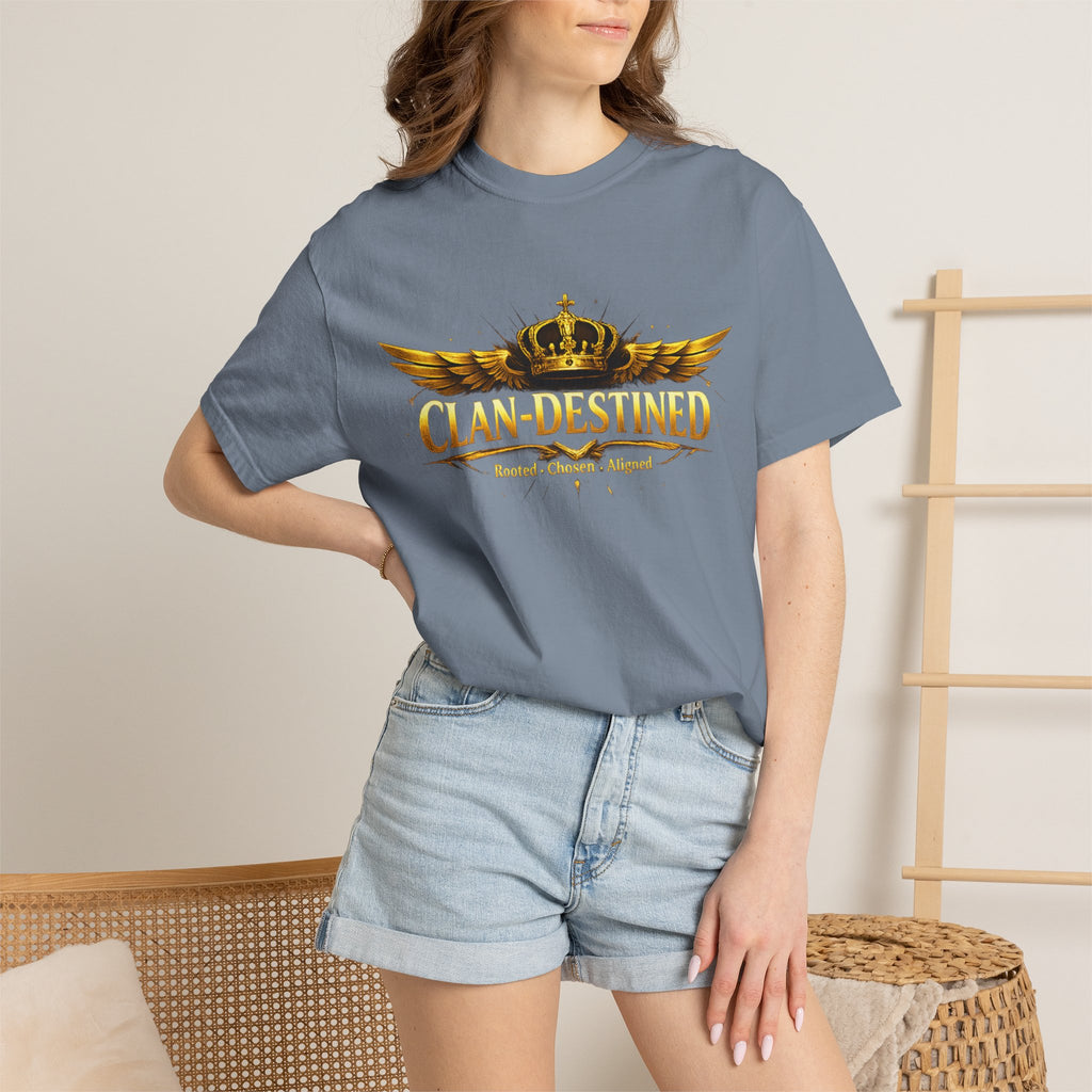 Clan-Destined Graphic T-Shirt — Gold Crown & Wings Emblem