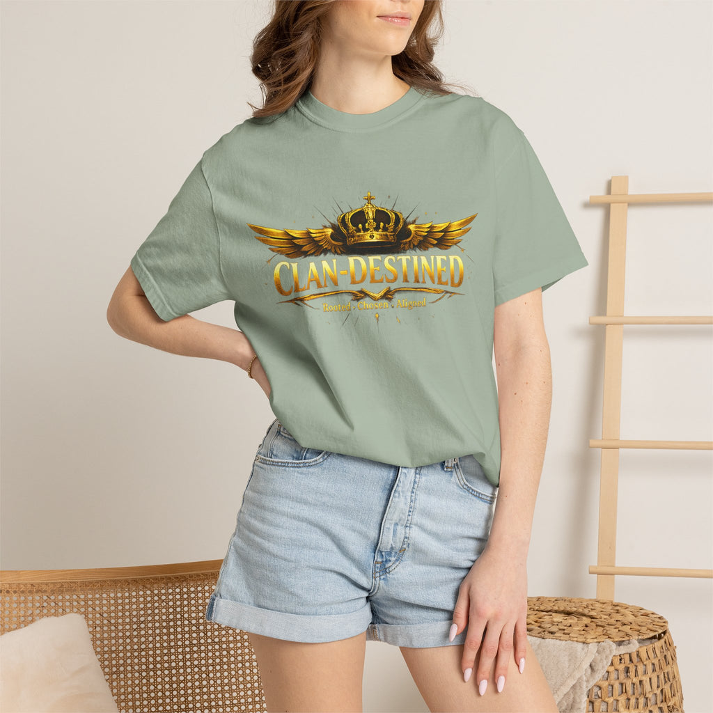 Clan-Destined Graphic T-Shirt — Gold Crown & Wings Emblem