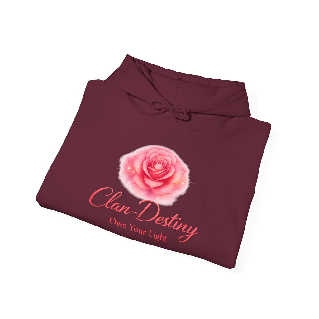 Clan Destiny Floral Rose Hoodie — "Own Your Light" Inspirational Pullover