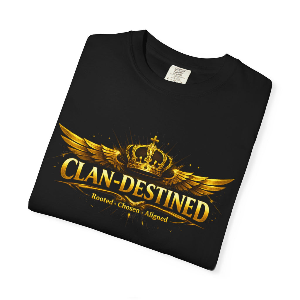 Clan-Destined Graphic T-Shirt — Gold Crown & Wings Emblem