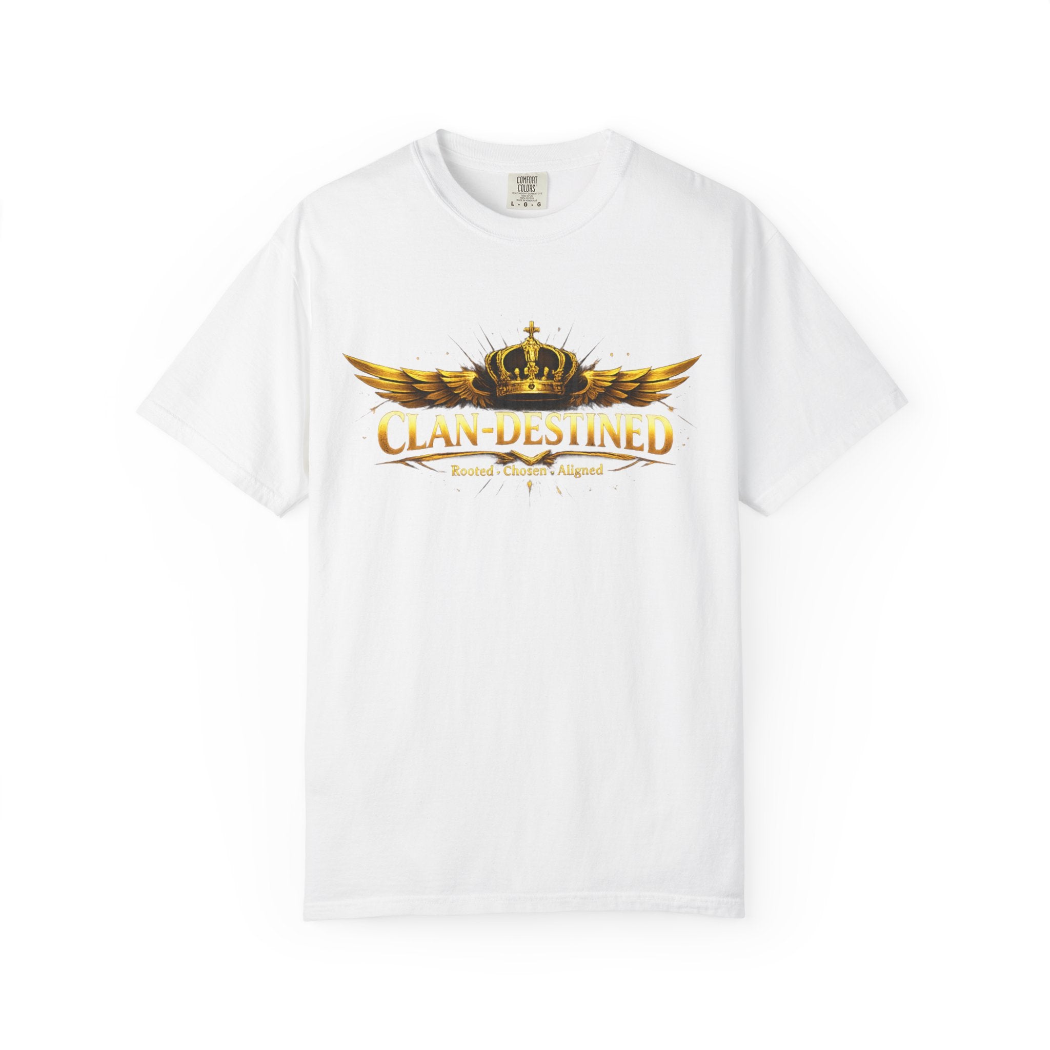 Clan-Destined Graphic T-Shirt — Gold Crown & Wings Emblem