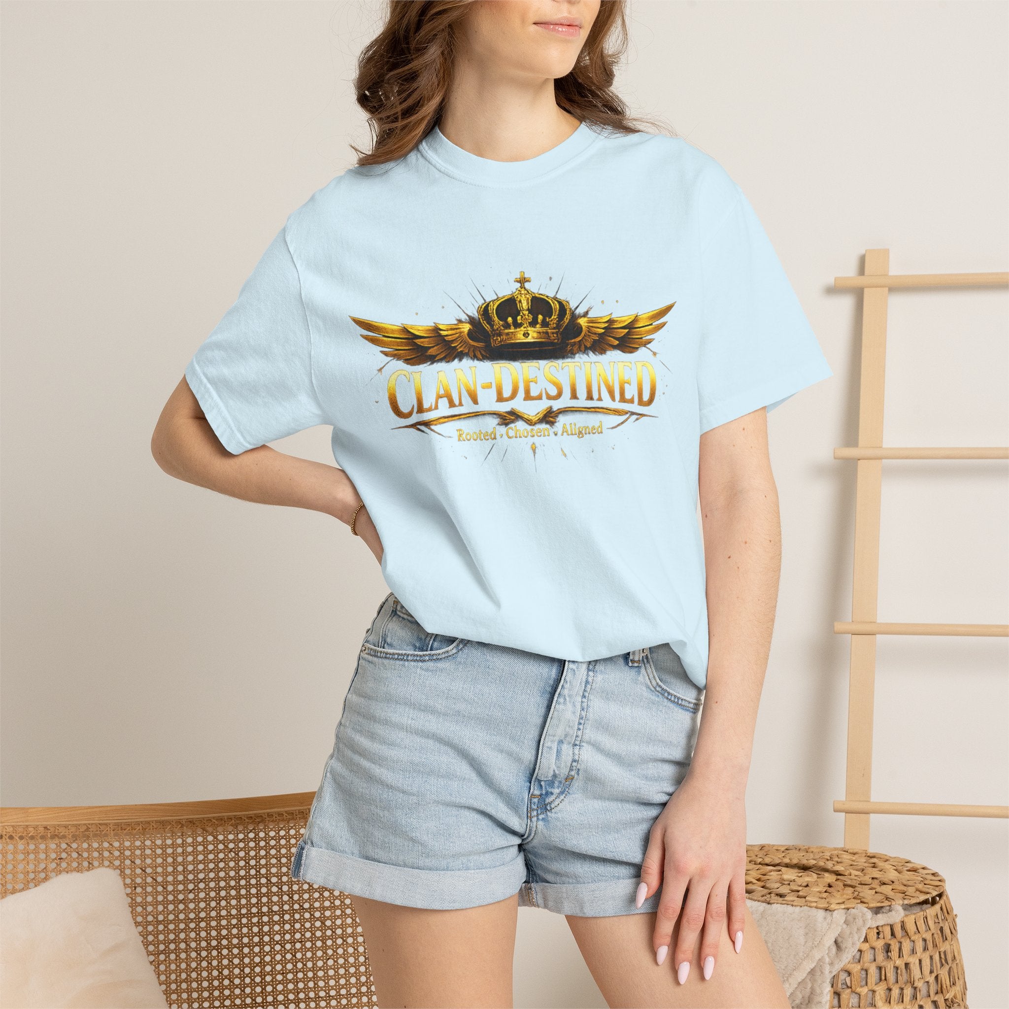 Clan-Destined Graphic T-Shirt — Gold Crown & Wings Emblem