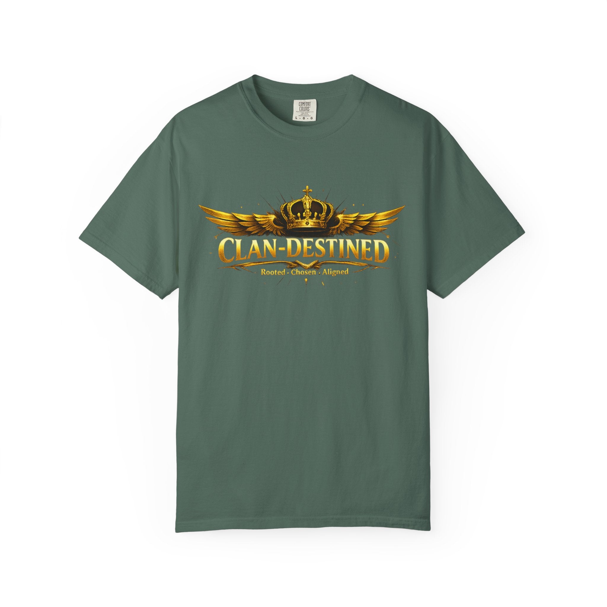 Clan-Destined Graphic T-Shirt — Gold Crown & Wings Emblem