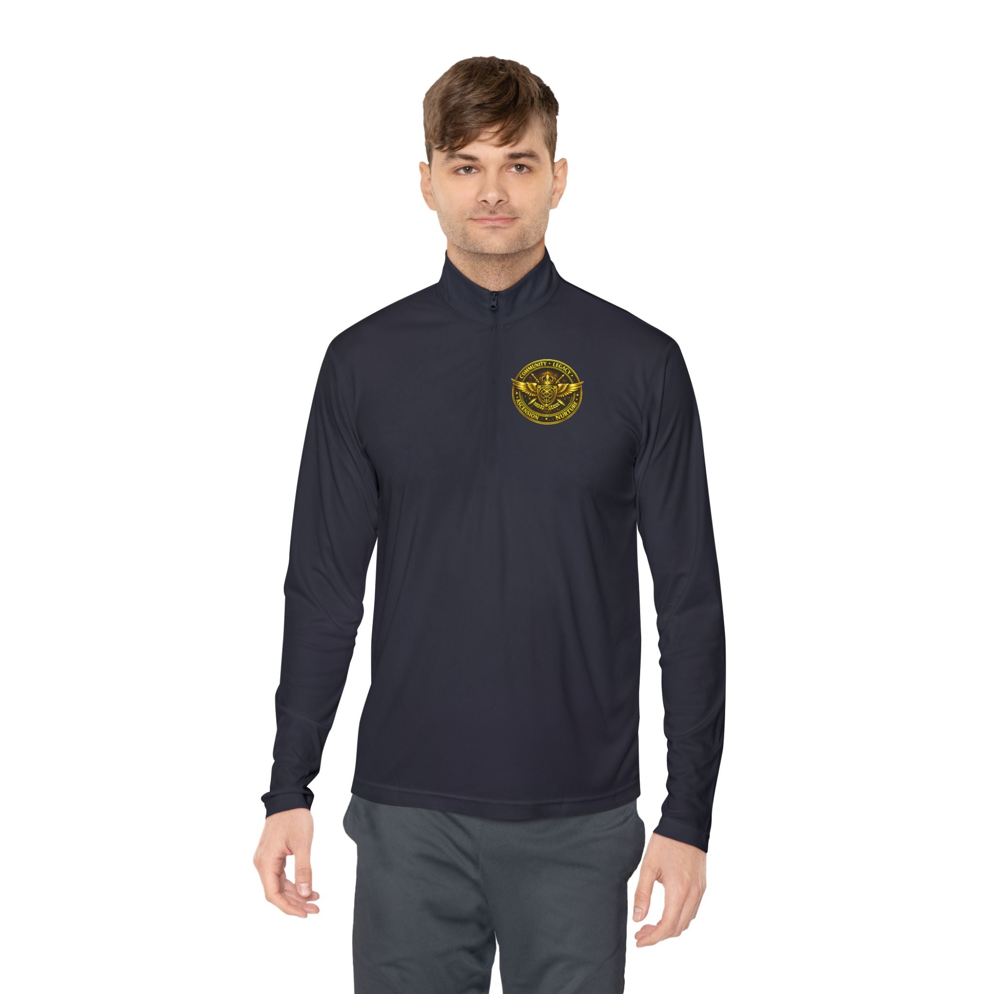 Ember Sigil Quarter-Zip Pullover — Fantasy Crest Backprint & Chest Emblem