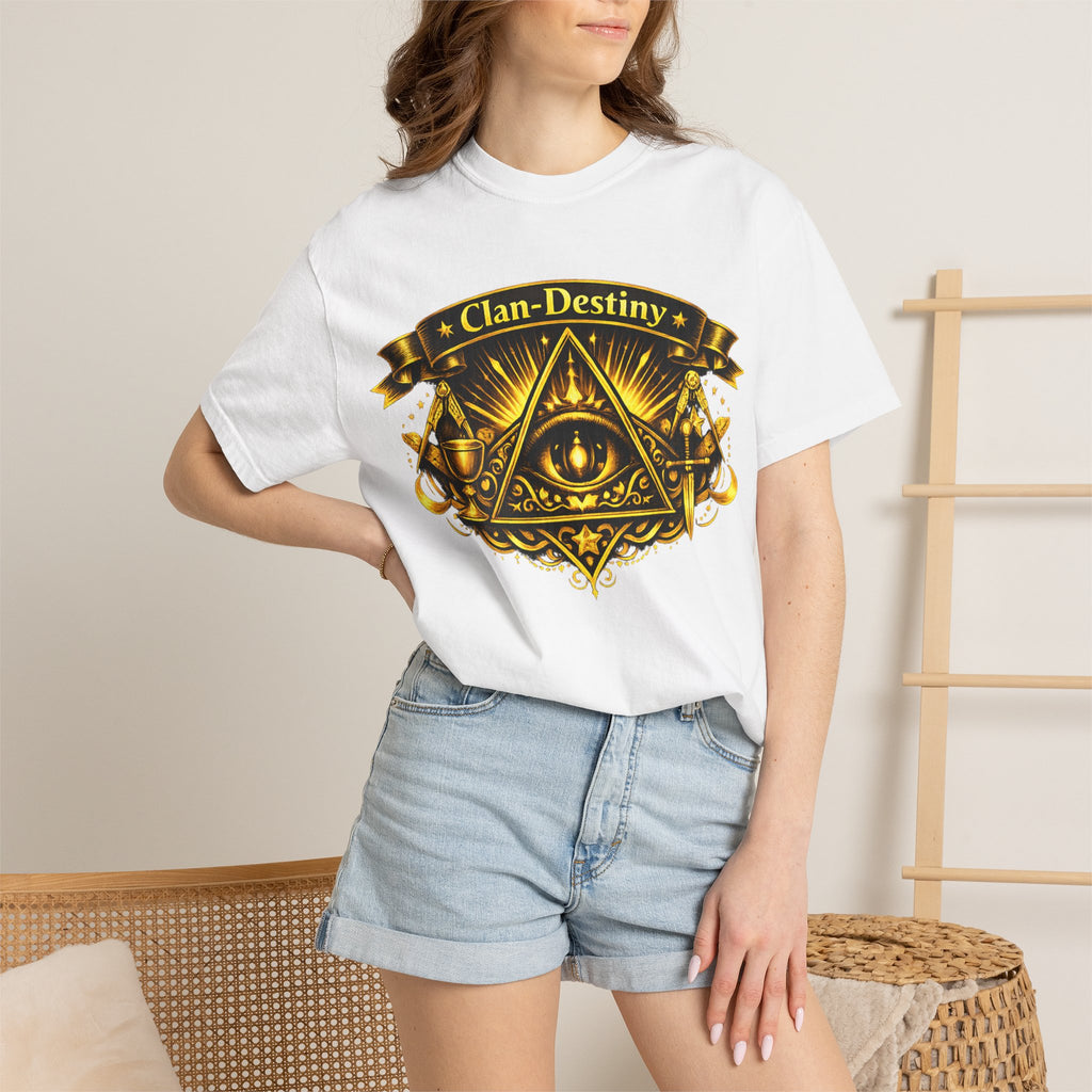 Mystic Eye T-Shirt — "Clan-Destiny" Gold Pyramid Graphic