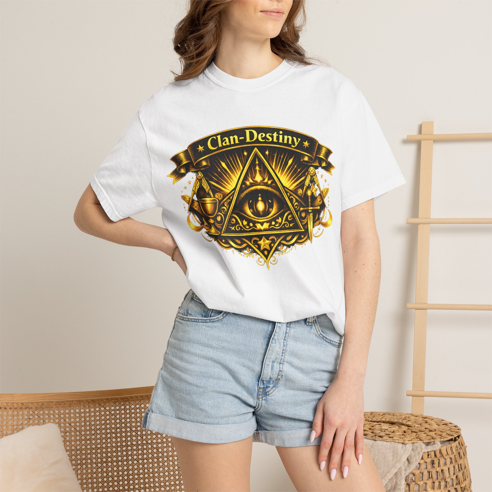Mystic Eye T-Shirt — "Clan-Destiny" Gold Pyramid Graphic