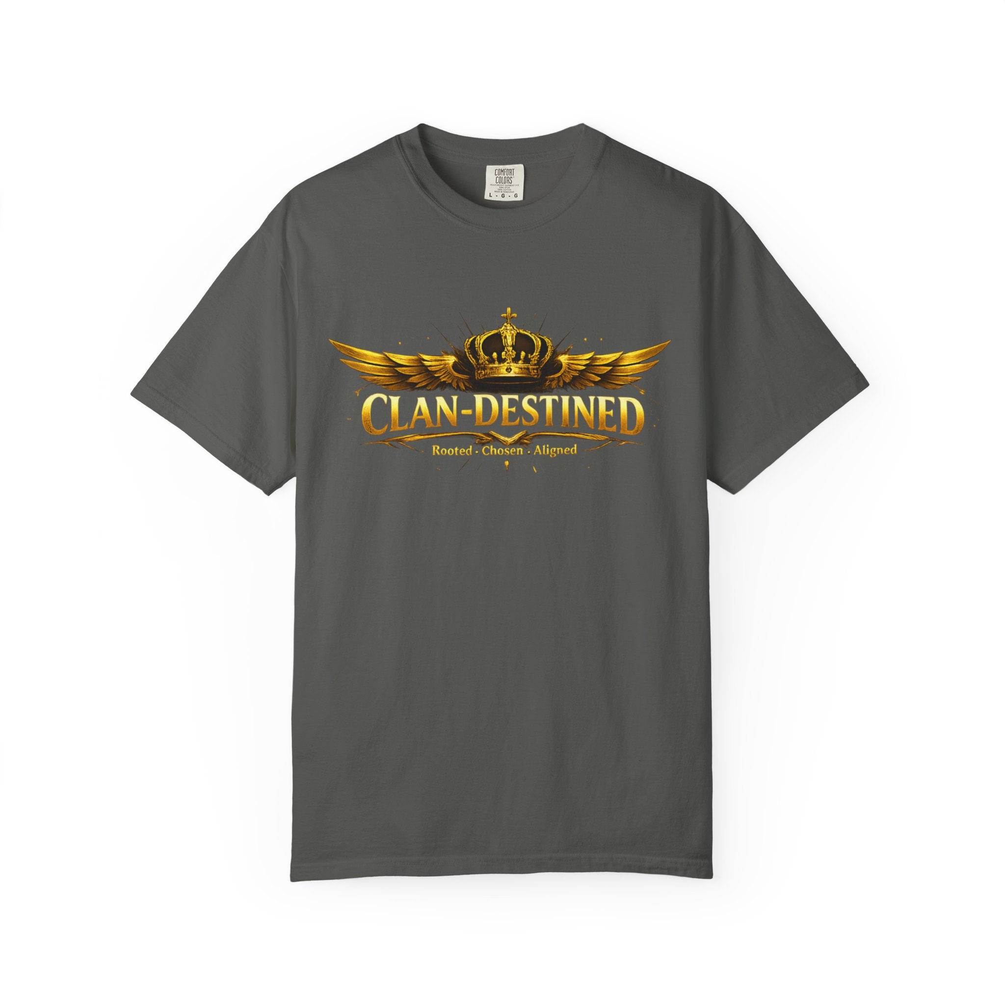 Clan-Destined Graphic T-Shirt — Gold Crown & Wings Emblem