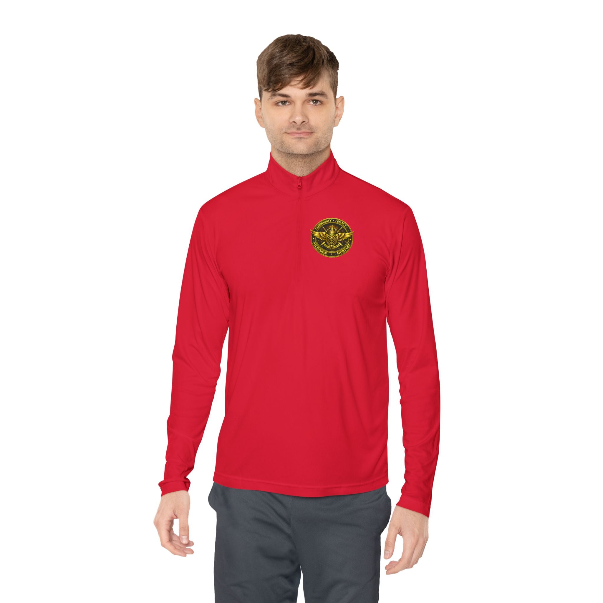 Ember Sigil Quarter-Zip Pullover — Fantasy Crest Backprint & Chest Emblem