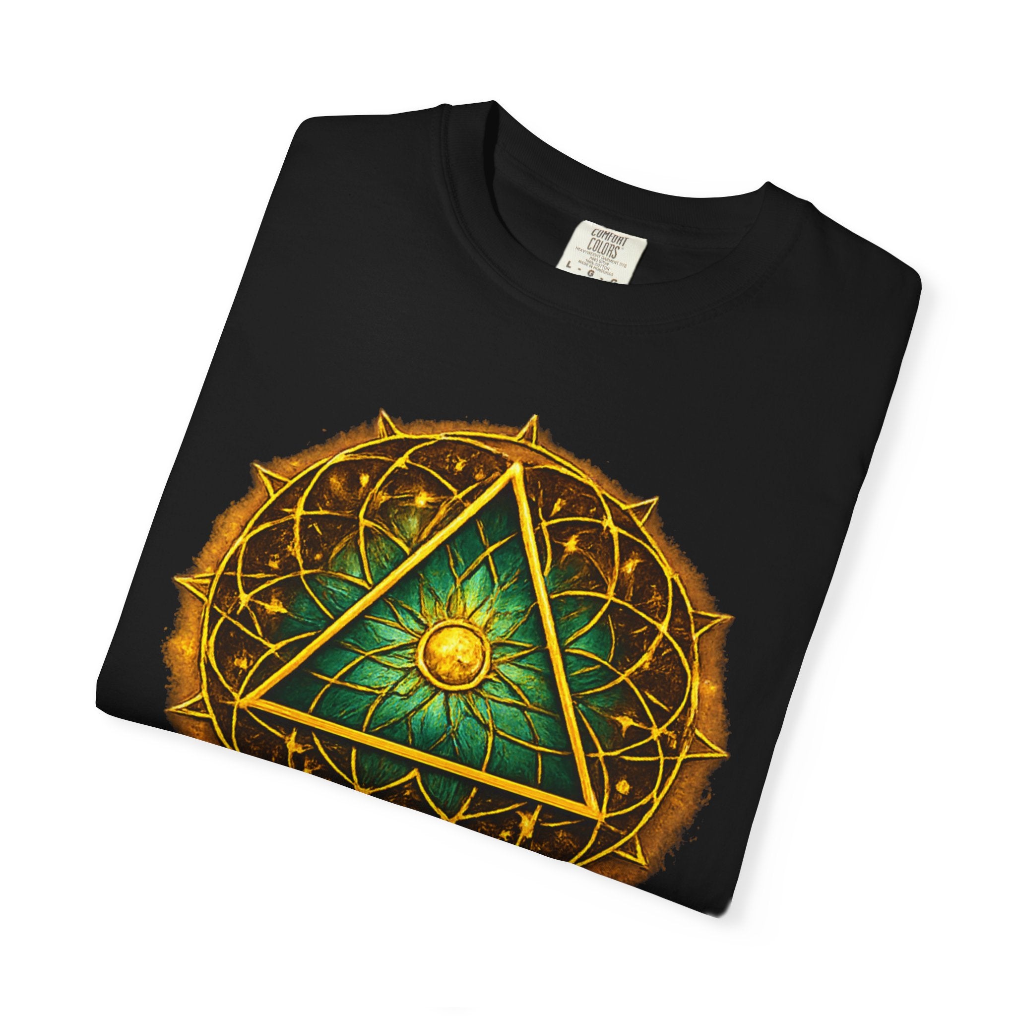 Mystic Sigil T-Shirt — Golden All-Seeing Eye & Esoteric Symbols Graphic Tee