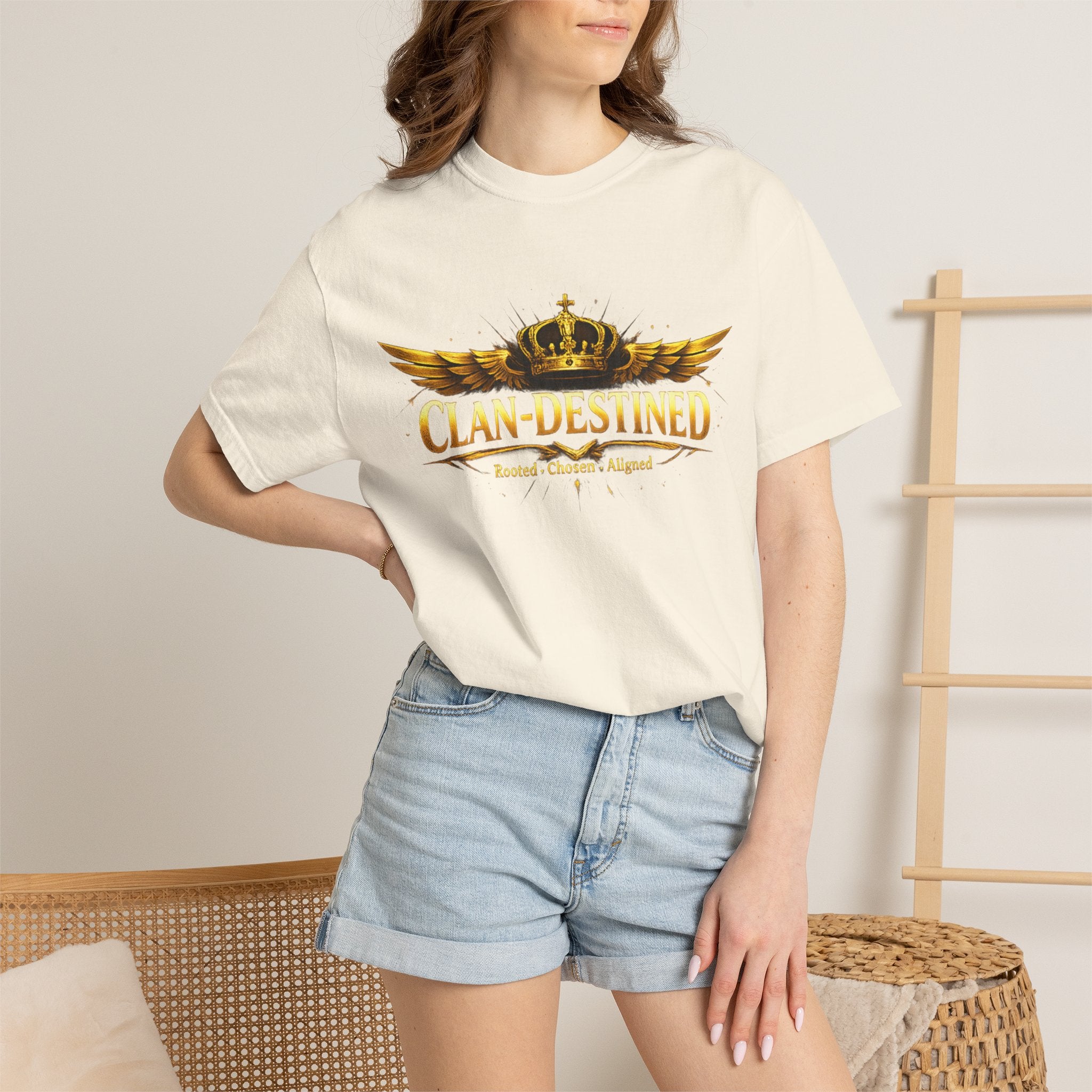 Clan-Destined Graphic T-Shirt — Gold Crown & Wings Emblem