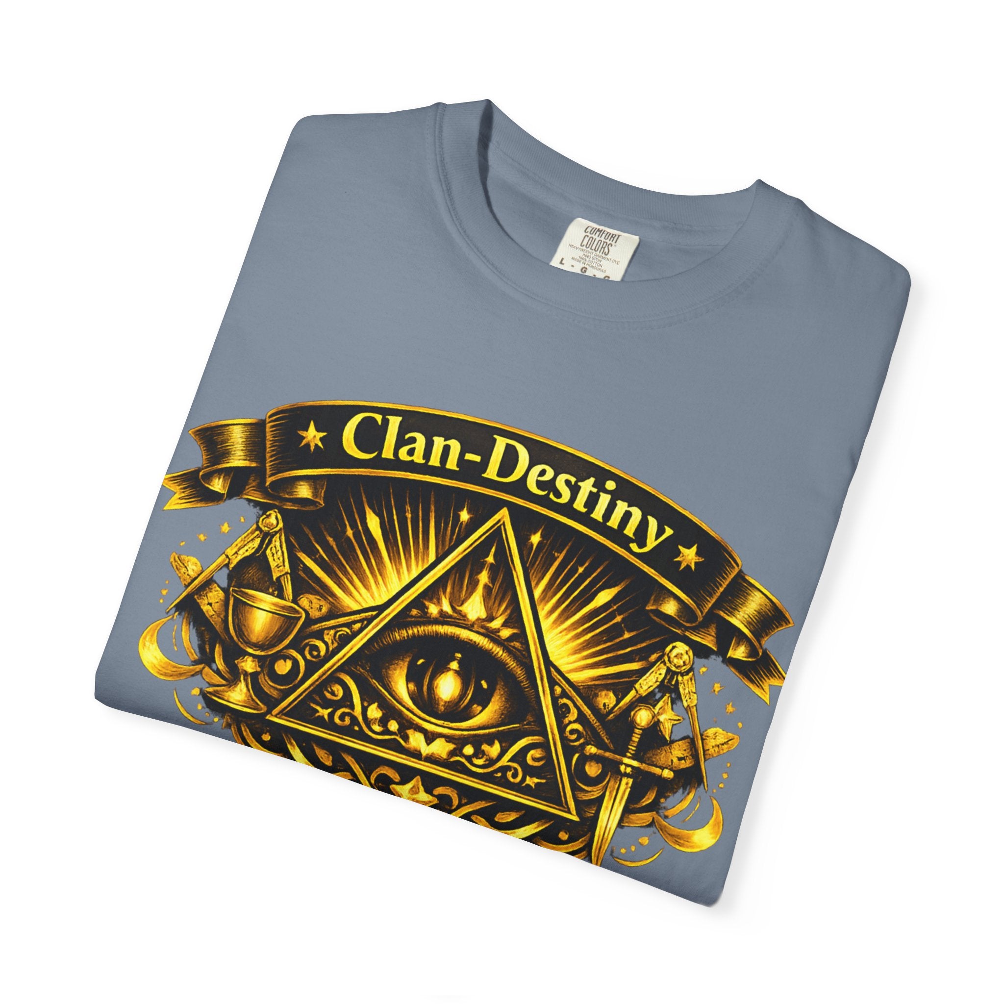 Mystic Eye T-Shirt — "Clan-Destiny" Gold Pyramid Graphic