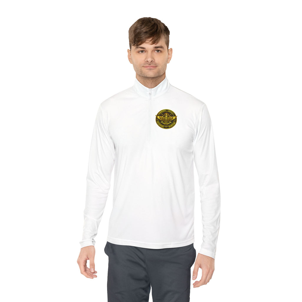 Ember Sigil Quarter-Zip Pullover — Fantasy Crest Backprint & Chest Emblem