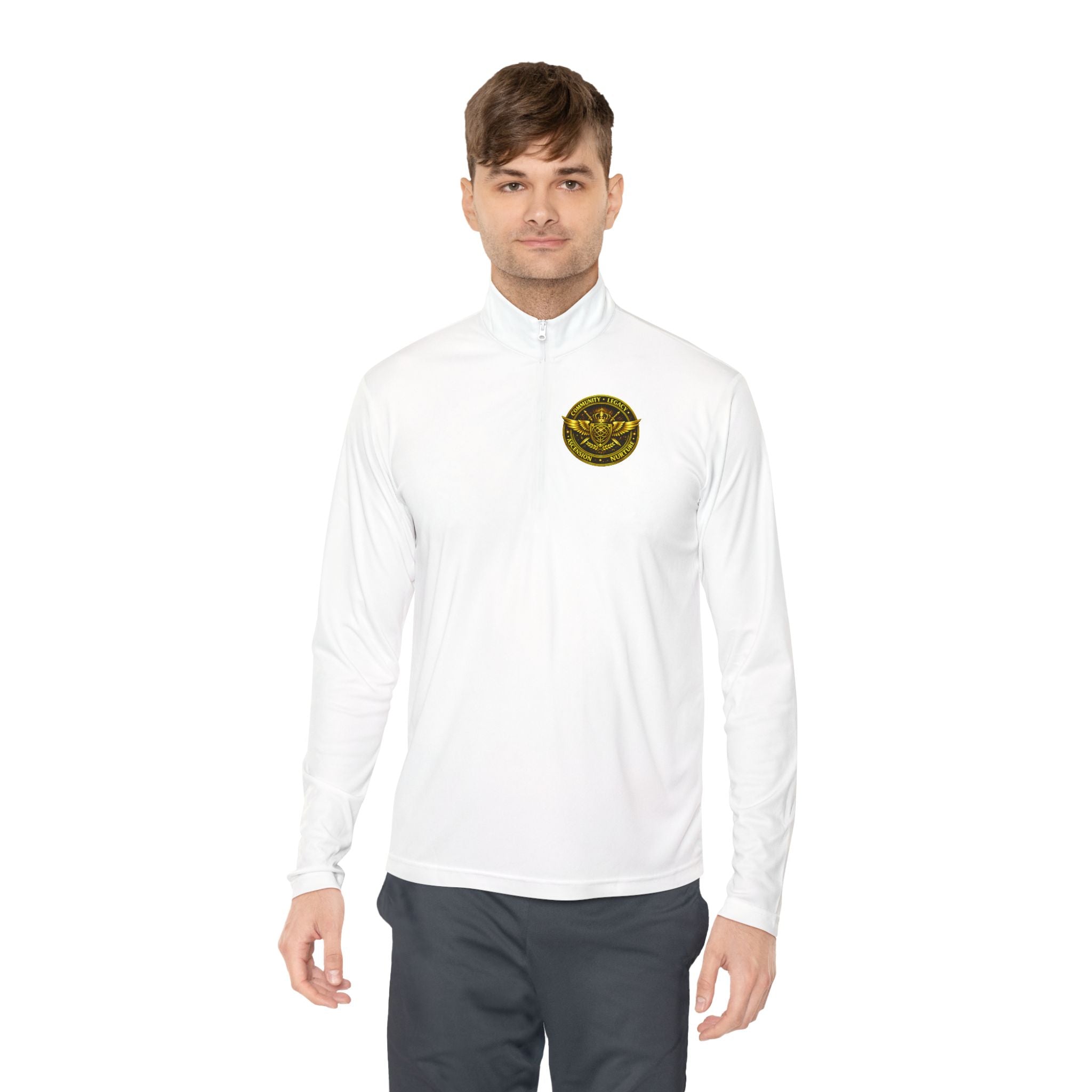 Ember Sigil Quarter-Zip Pullover — Fantasy Crest Backprint & Chest Emblem